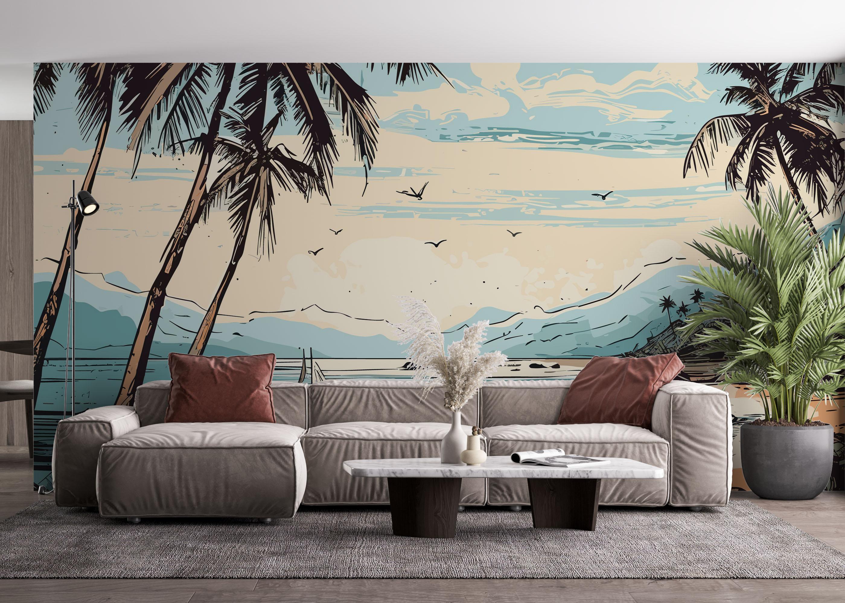 Fototapete Black Line Beach mockup 4