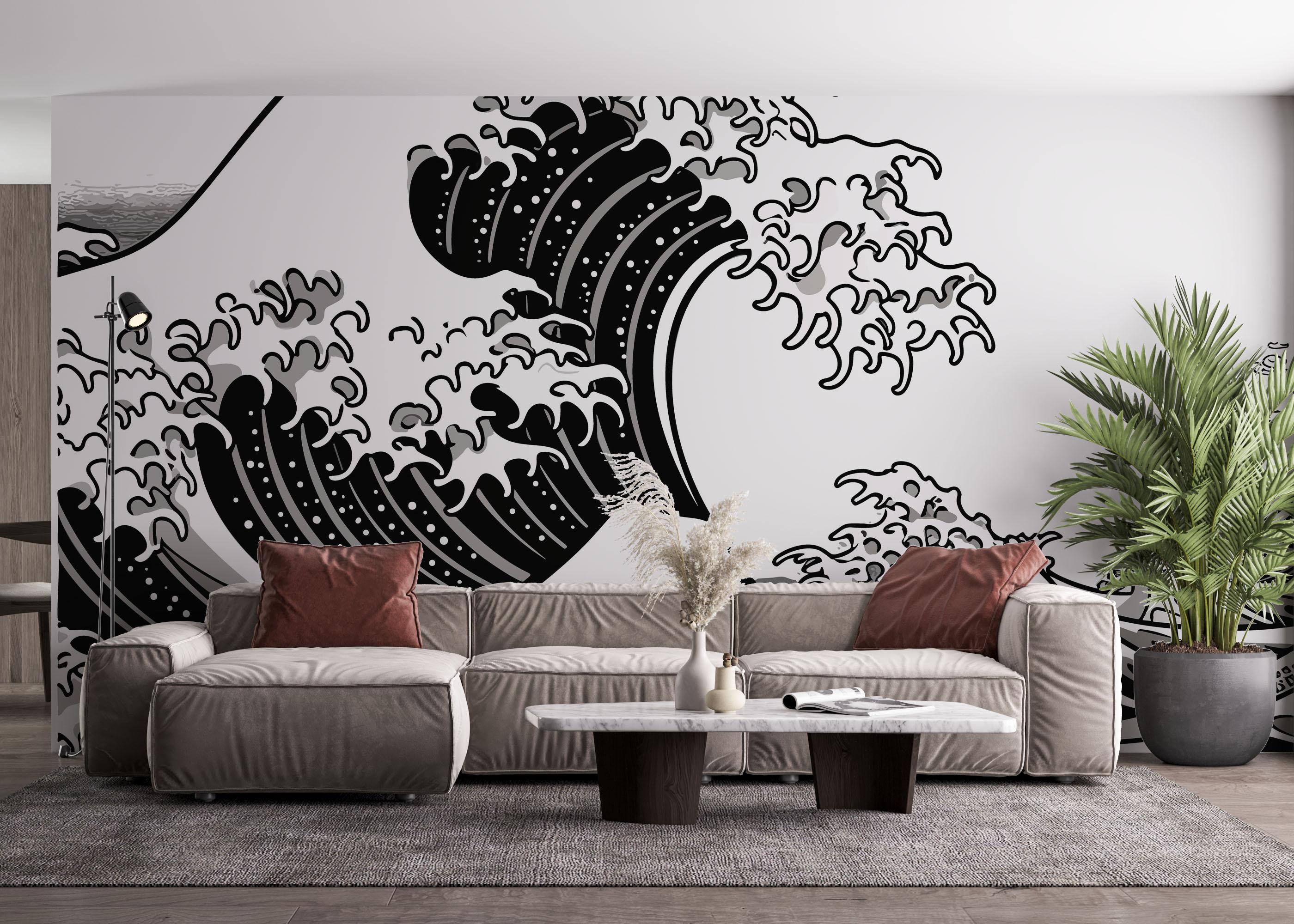 Fototapete Black Line Wave mockup 4