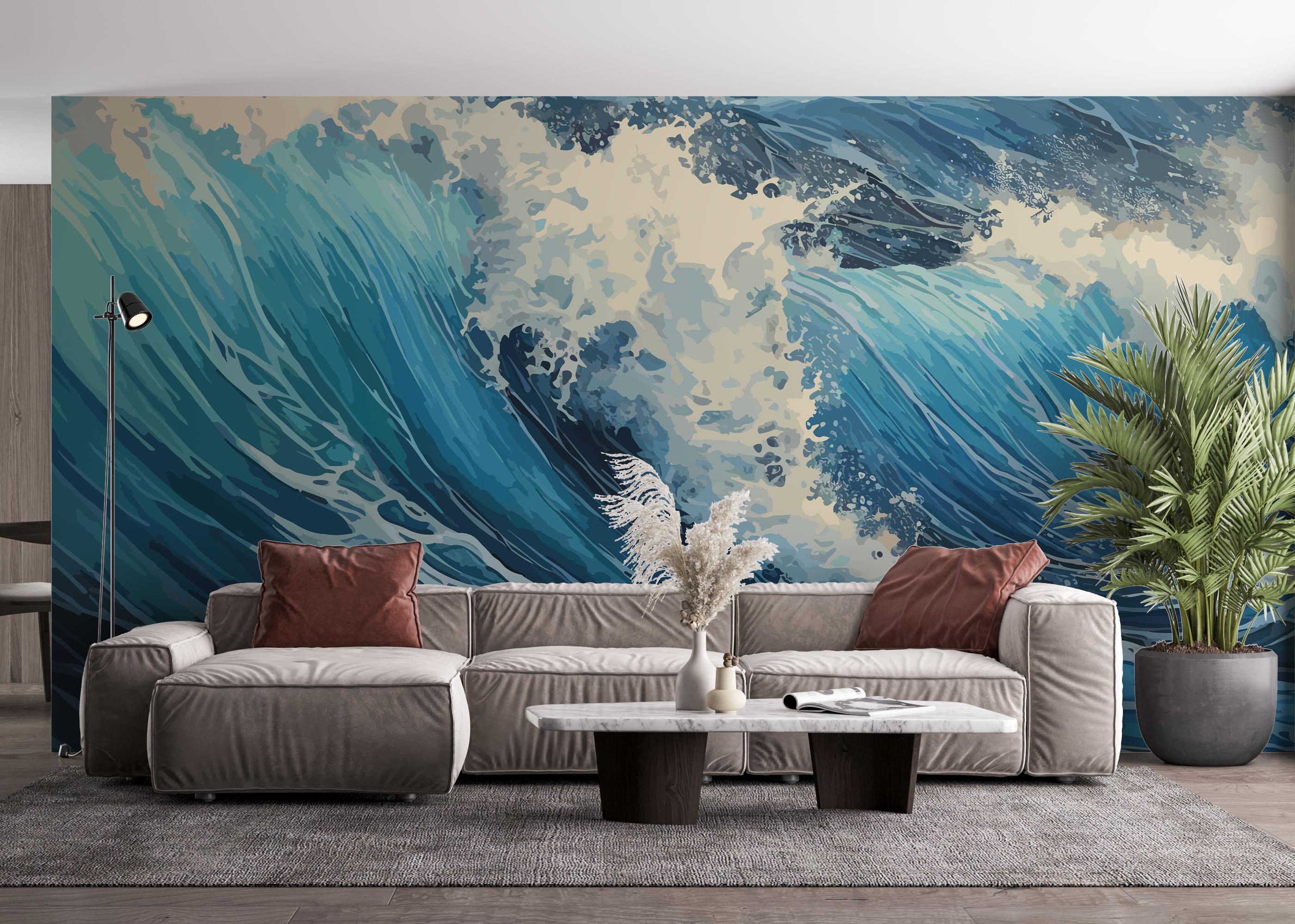 Fototapete Blue Art Wave mockup 4