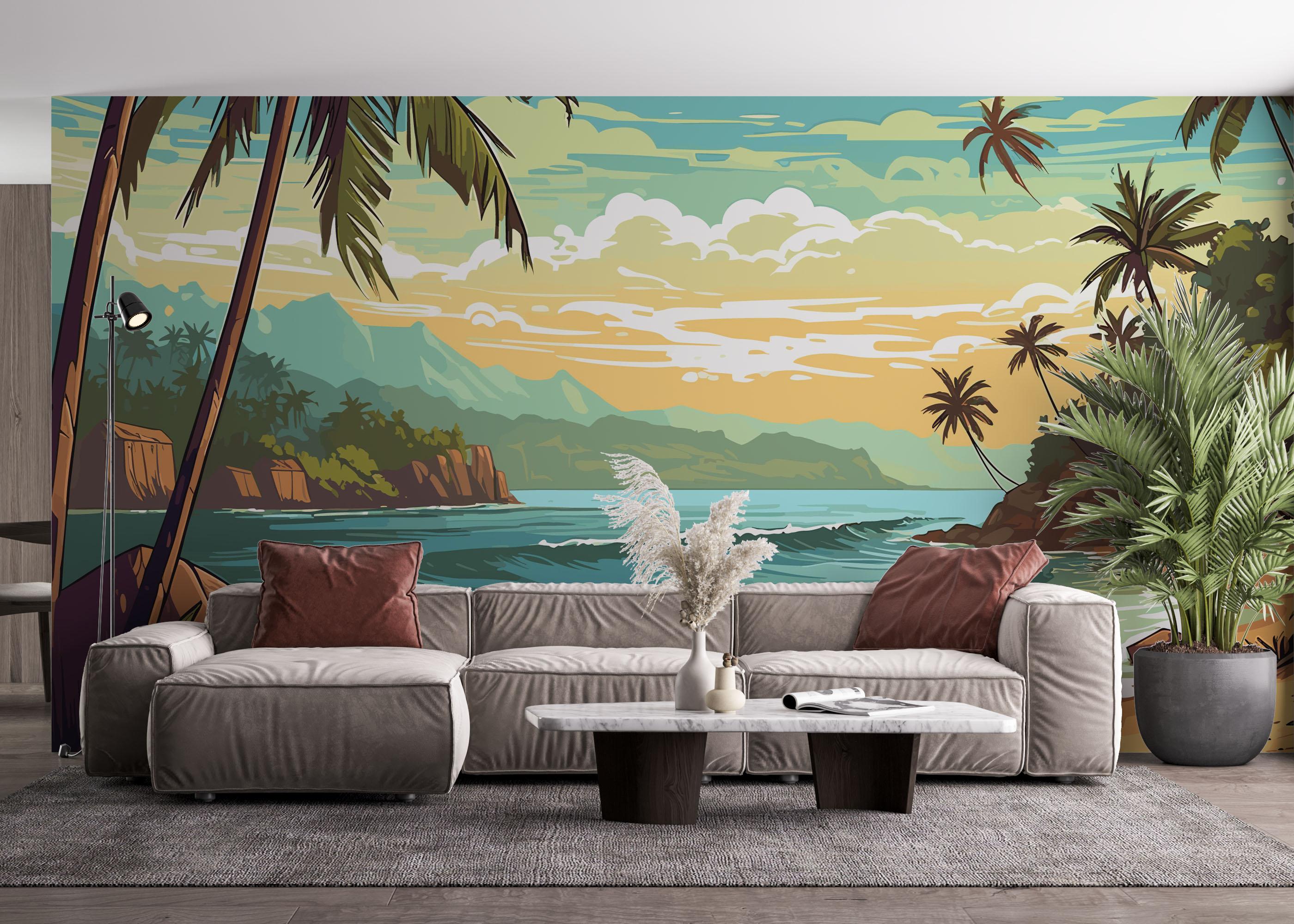Fototapete Cartoon Beach Art mockup 4