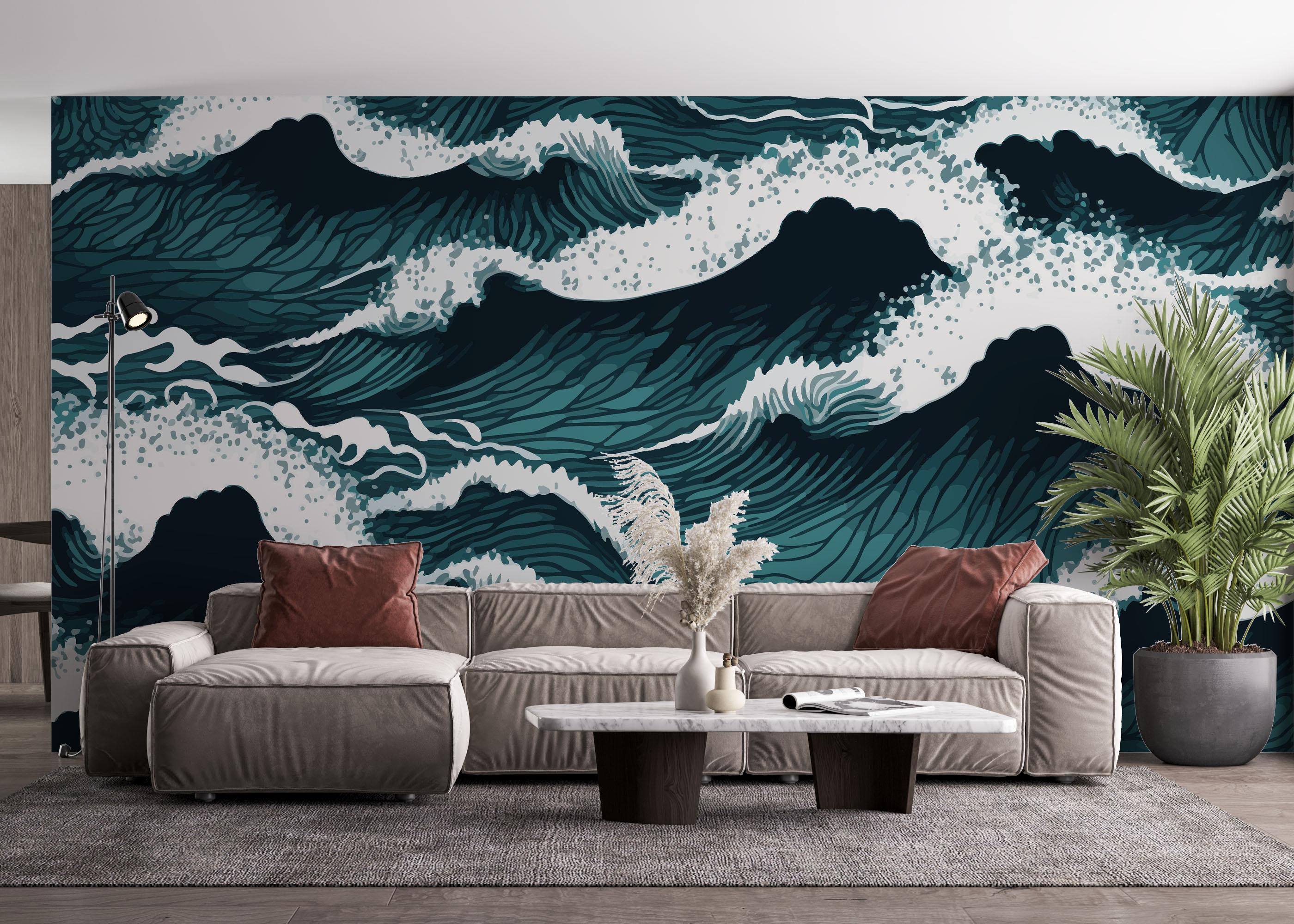 Fototapete Dark Green Wave mockup 4