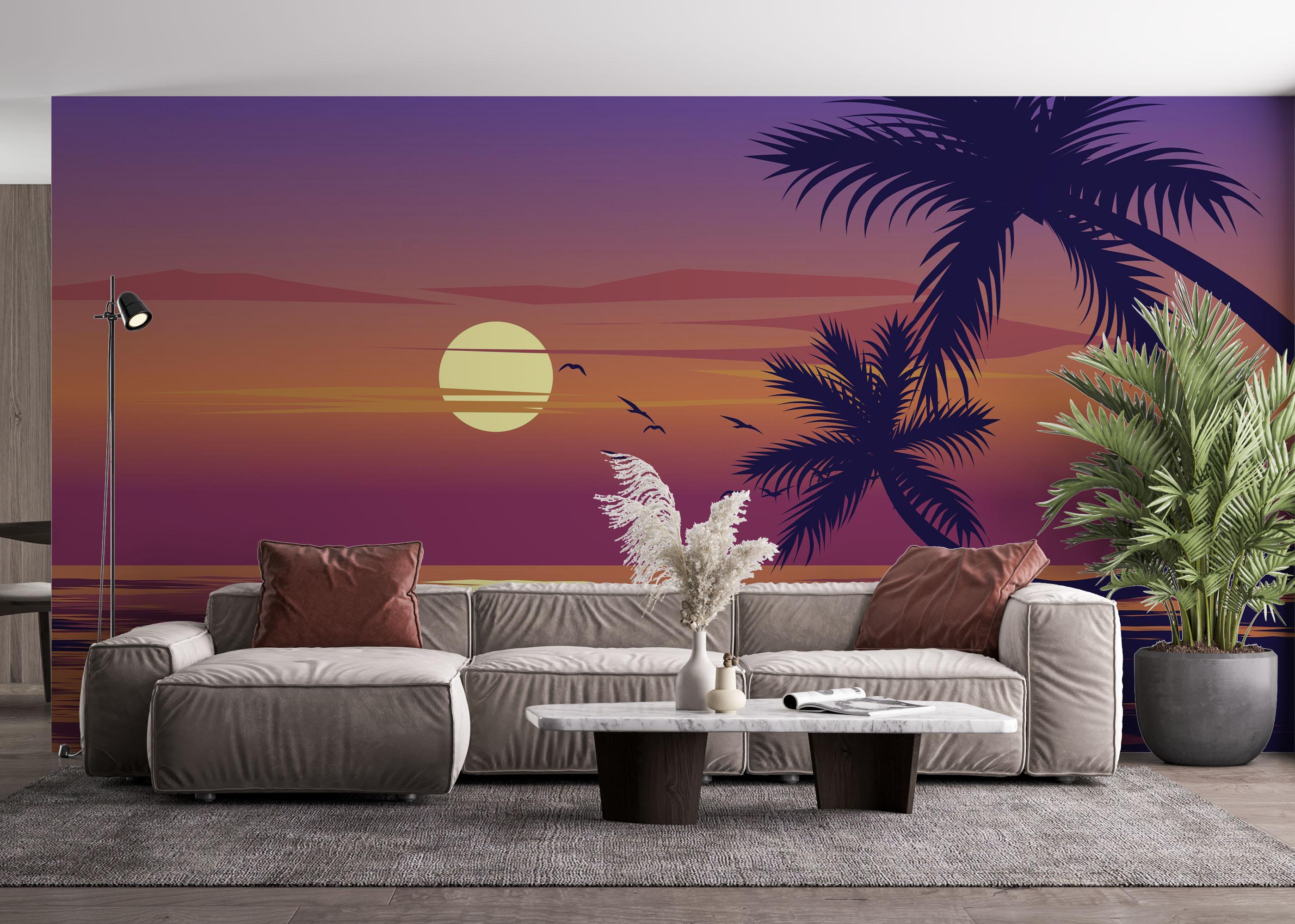 Fototapete Palm Ocean Sunset mockup 4