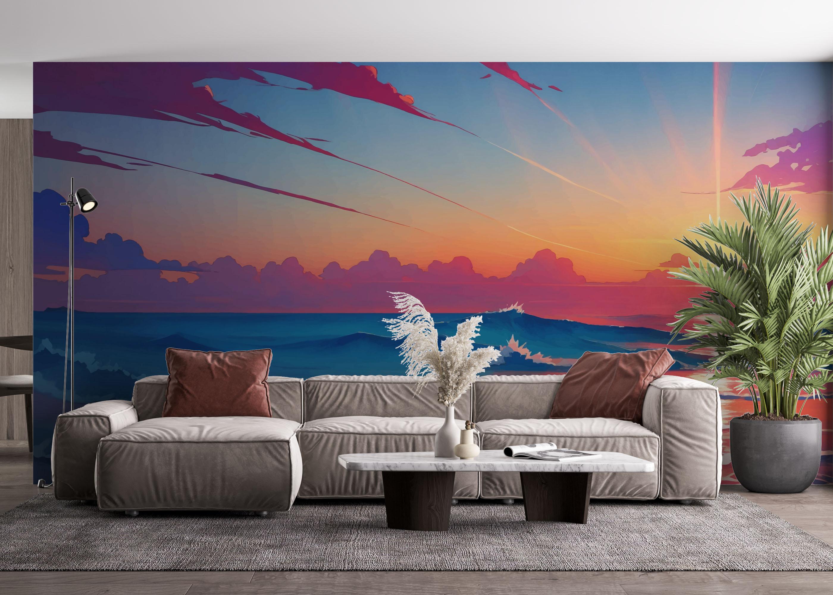 Fototapete Pink Sunset Ocean mockup 4