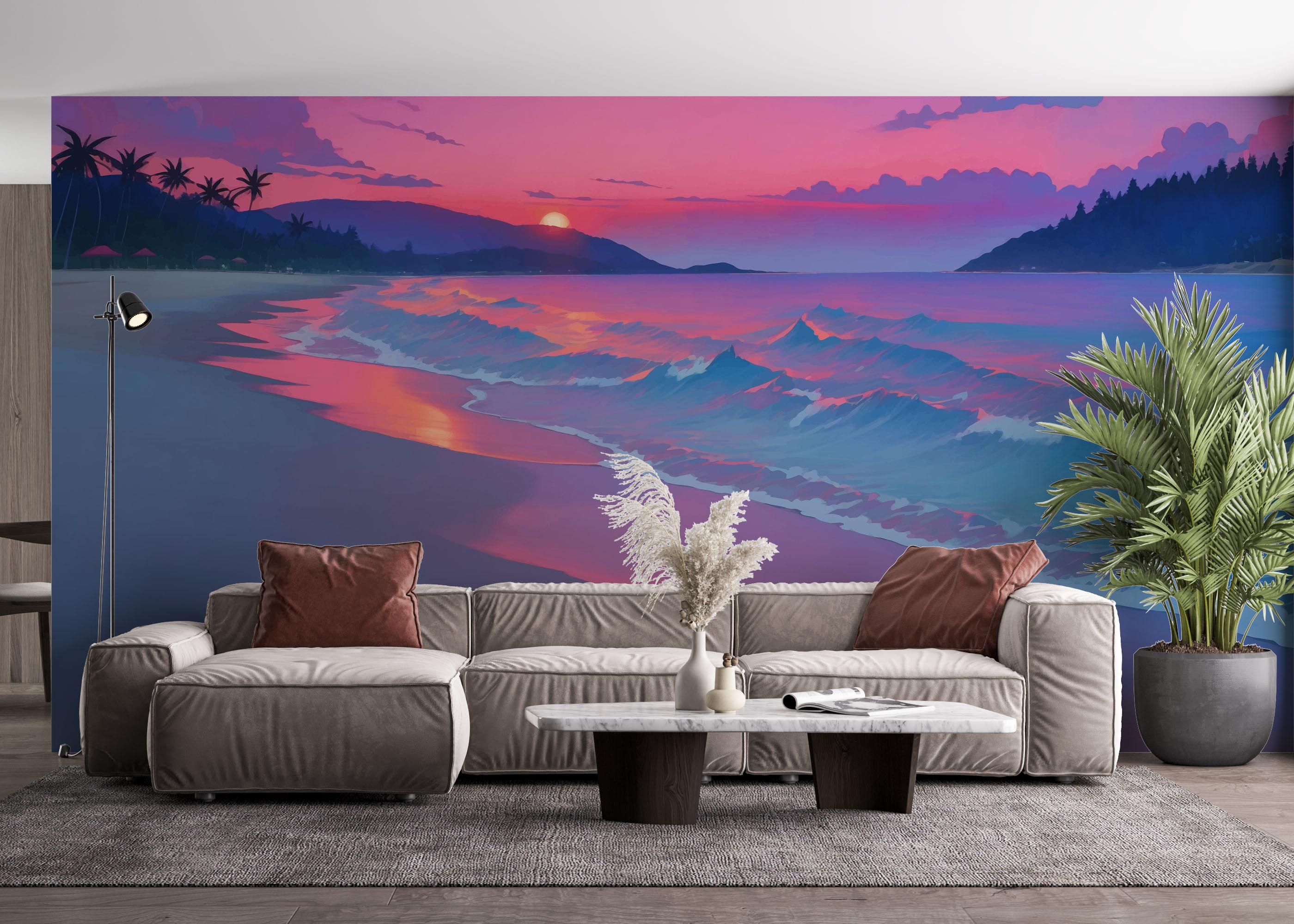 Fototapete Purple View Beach mockup 4