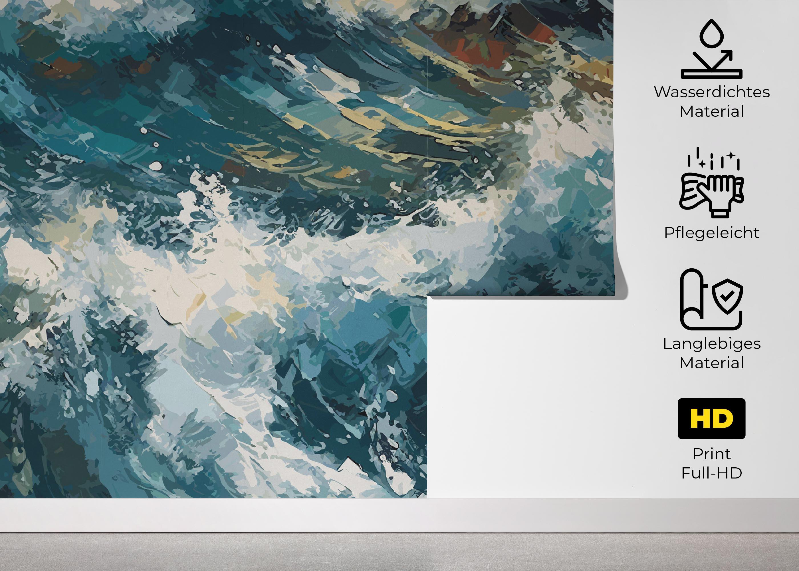Fototapete Blue White Wave Art mockup 5