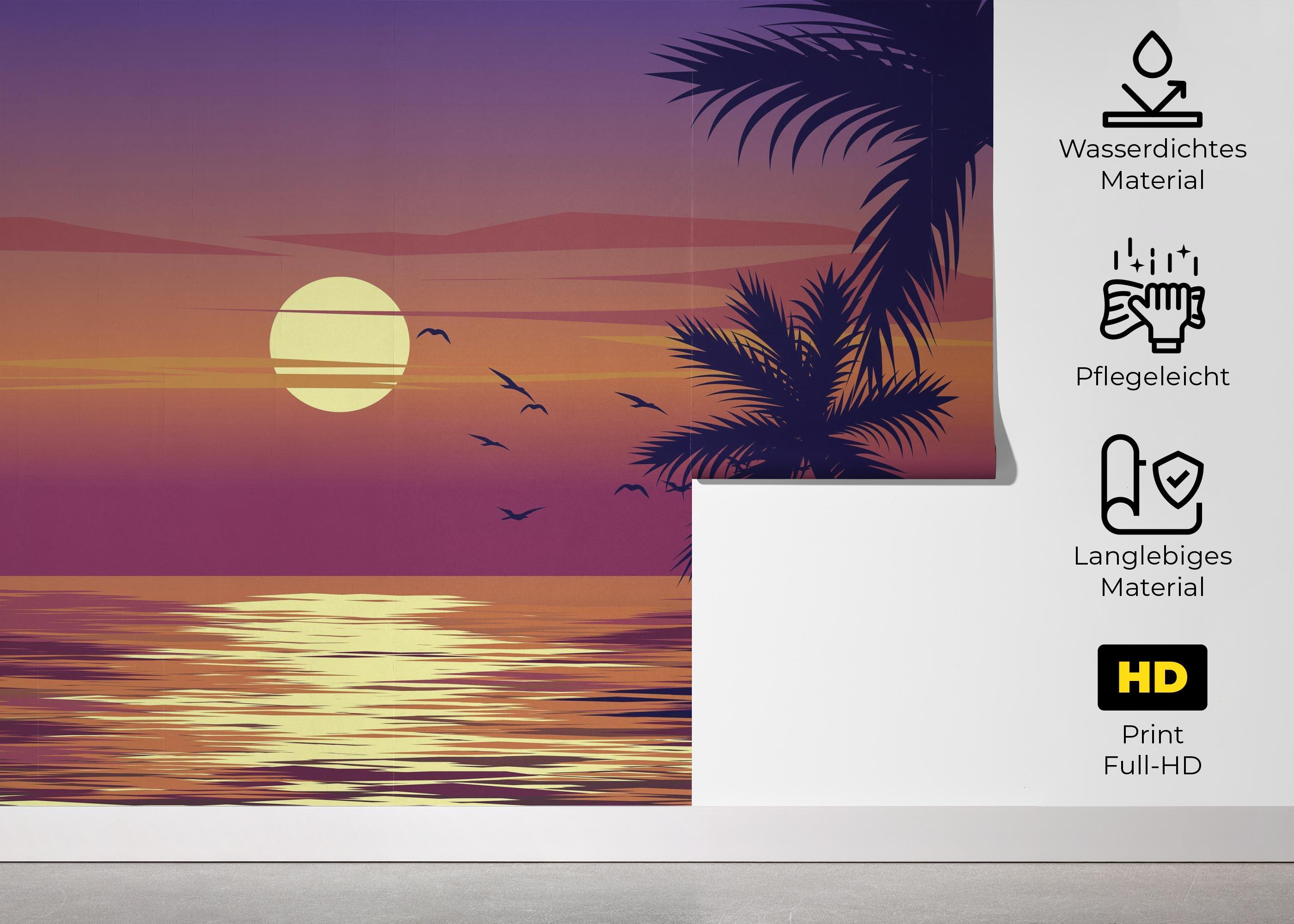 Fototapete Palm Ocean Sunset mockup 5