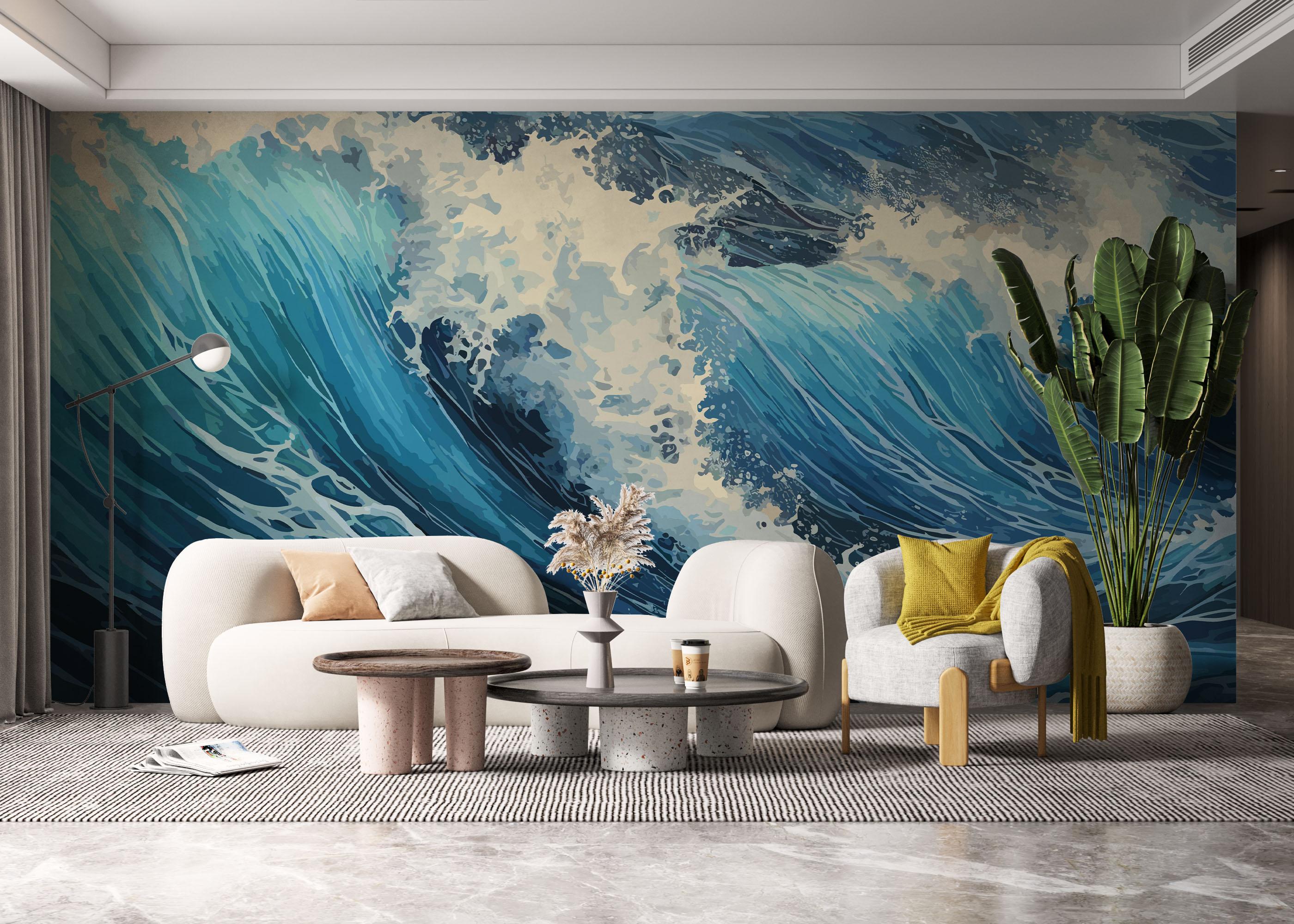 Fototapete Blue Art Wave mockup 6