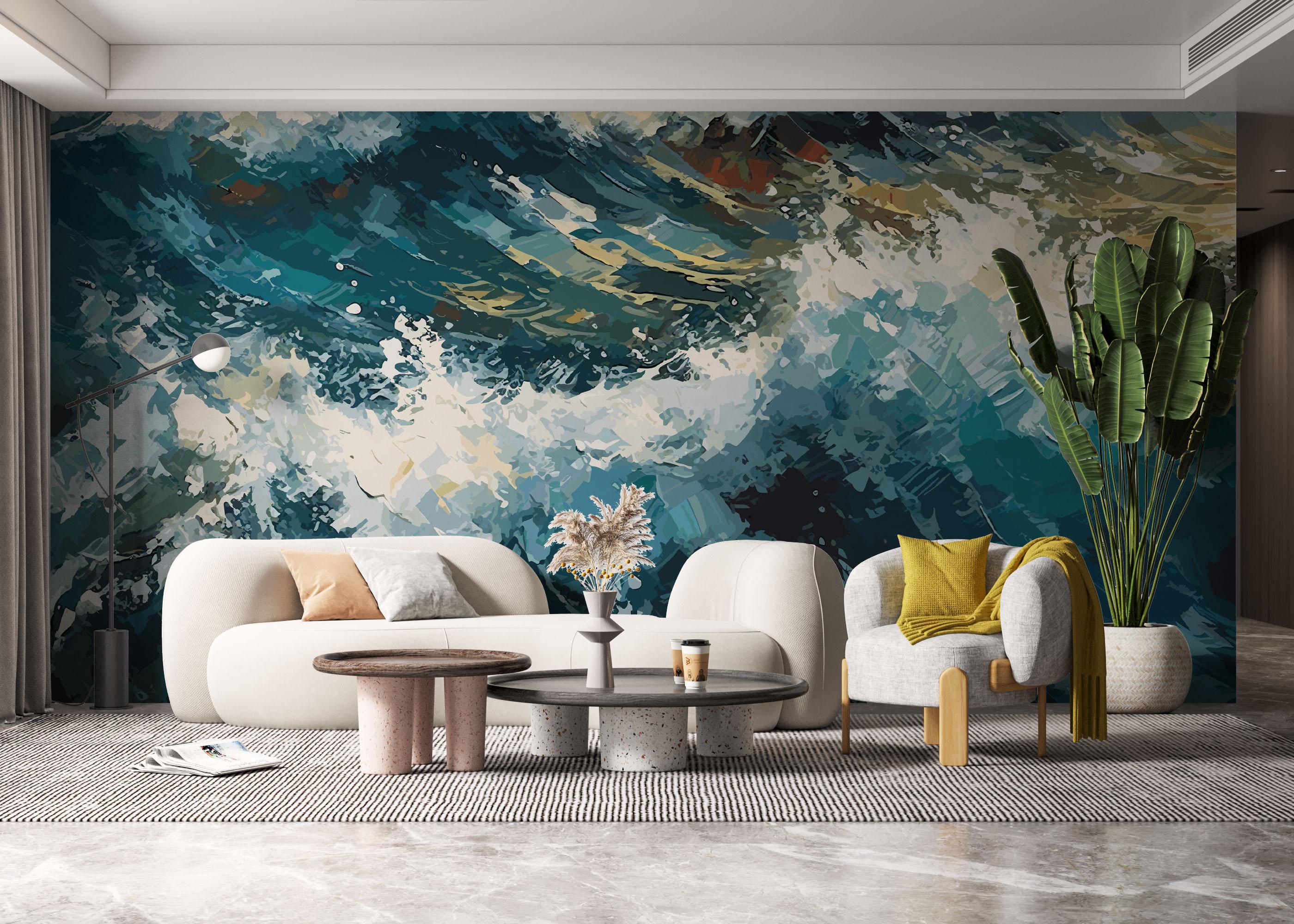 Fototapete Blue White Wave Art mockup 6