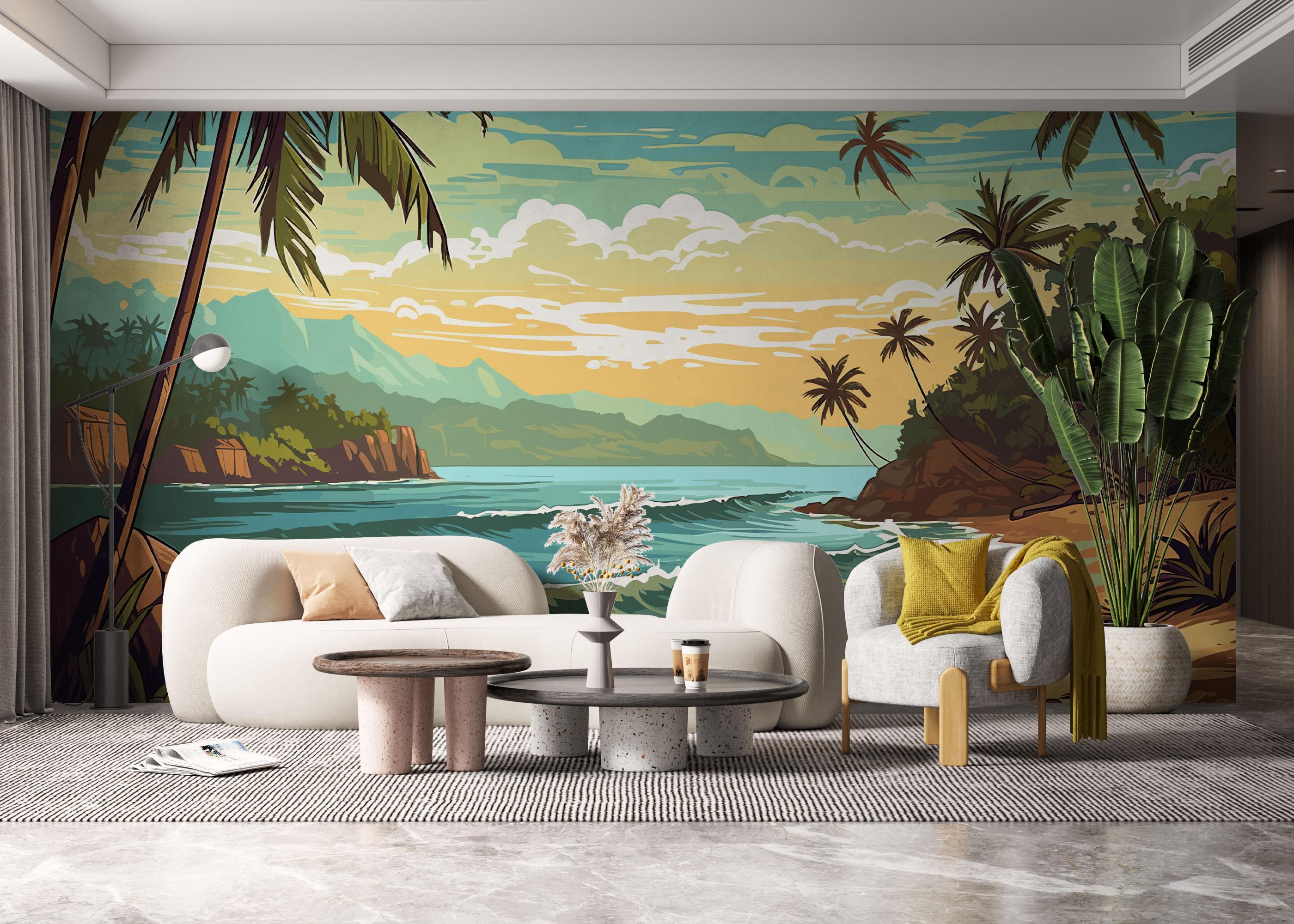 Fototapete Cartoon Beach Art mockup 6