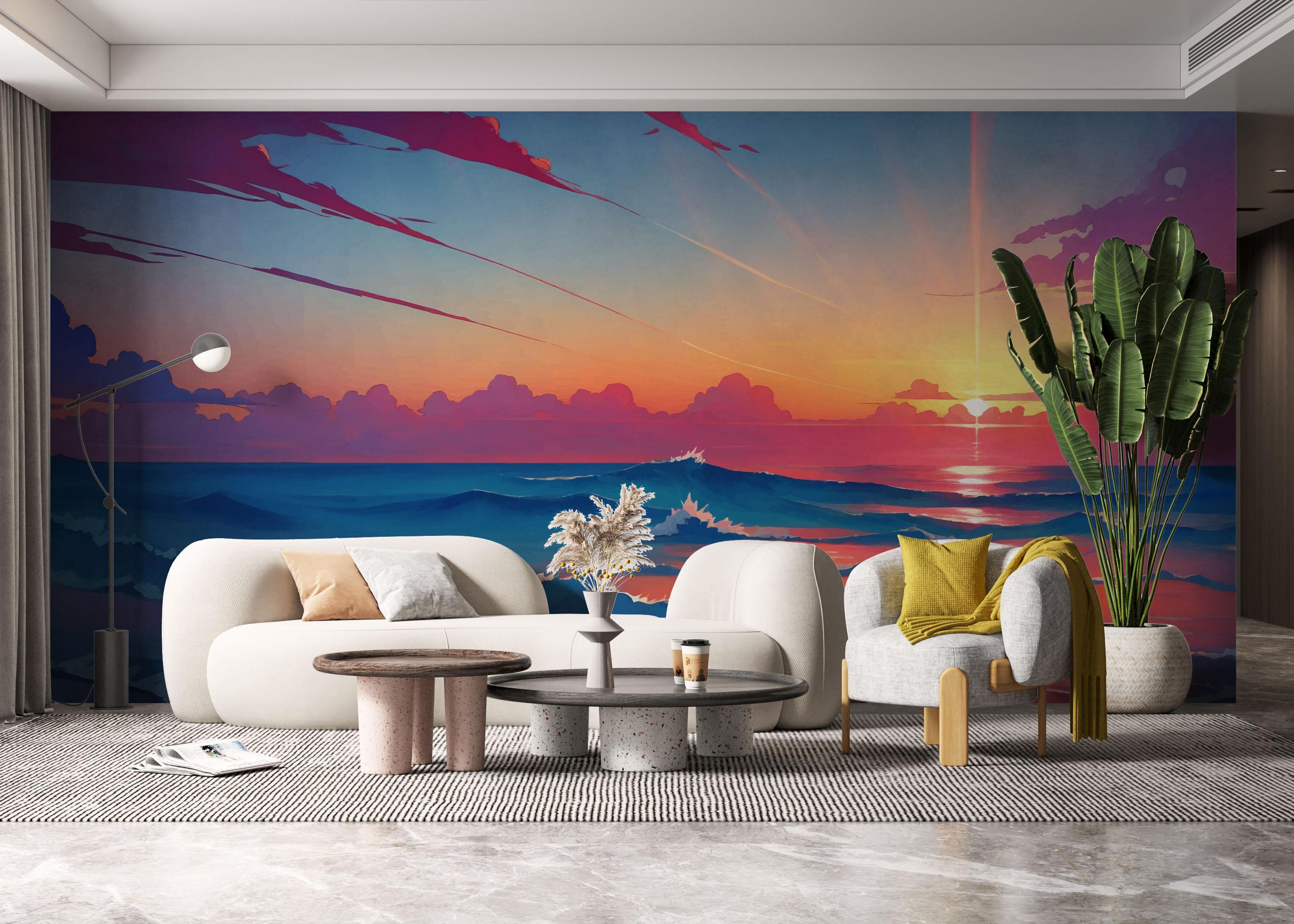 Fototapete Pink Sunset Ocean mockup 6