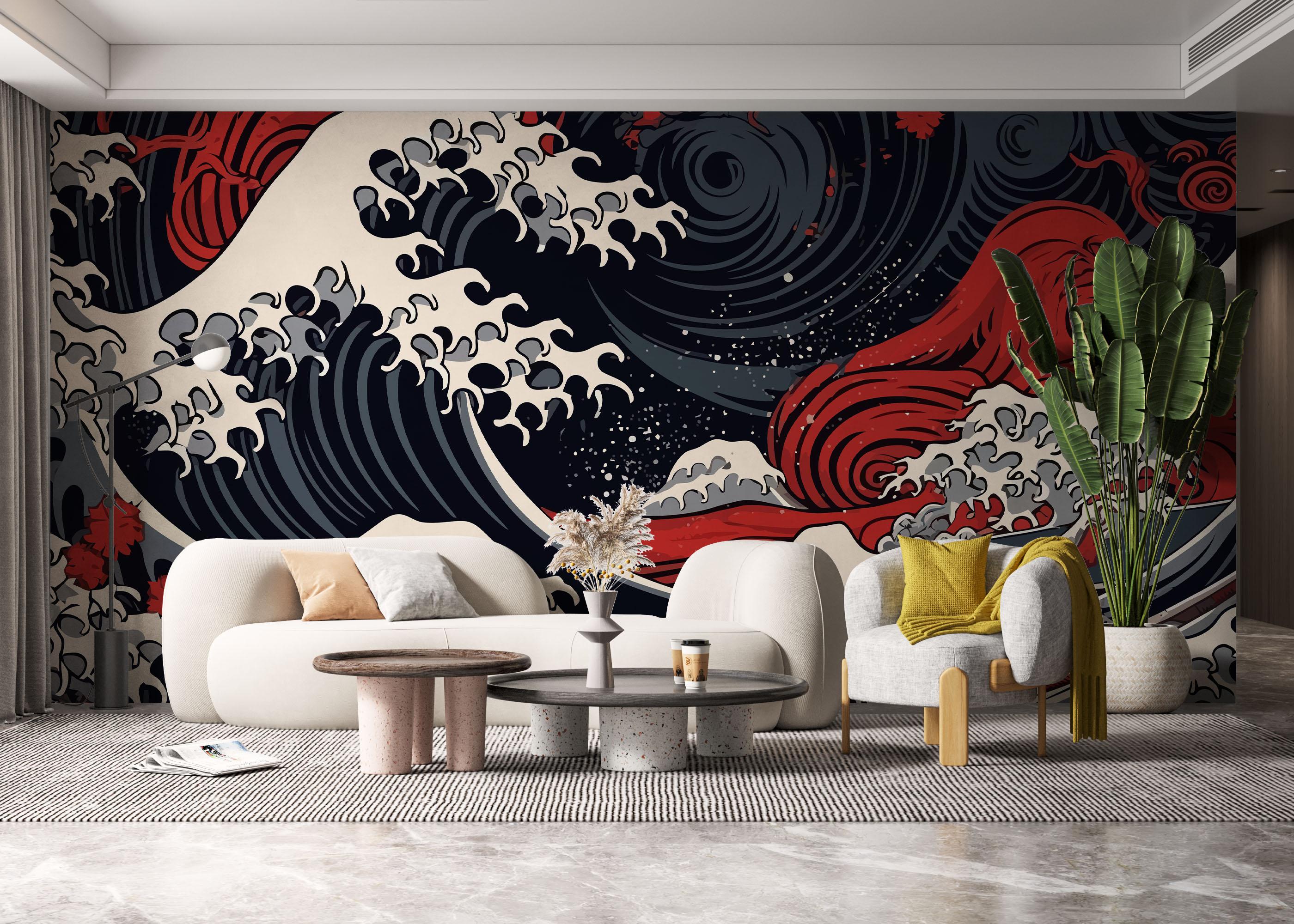 Fototapete Red Blue Wave Art mockup 6