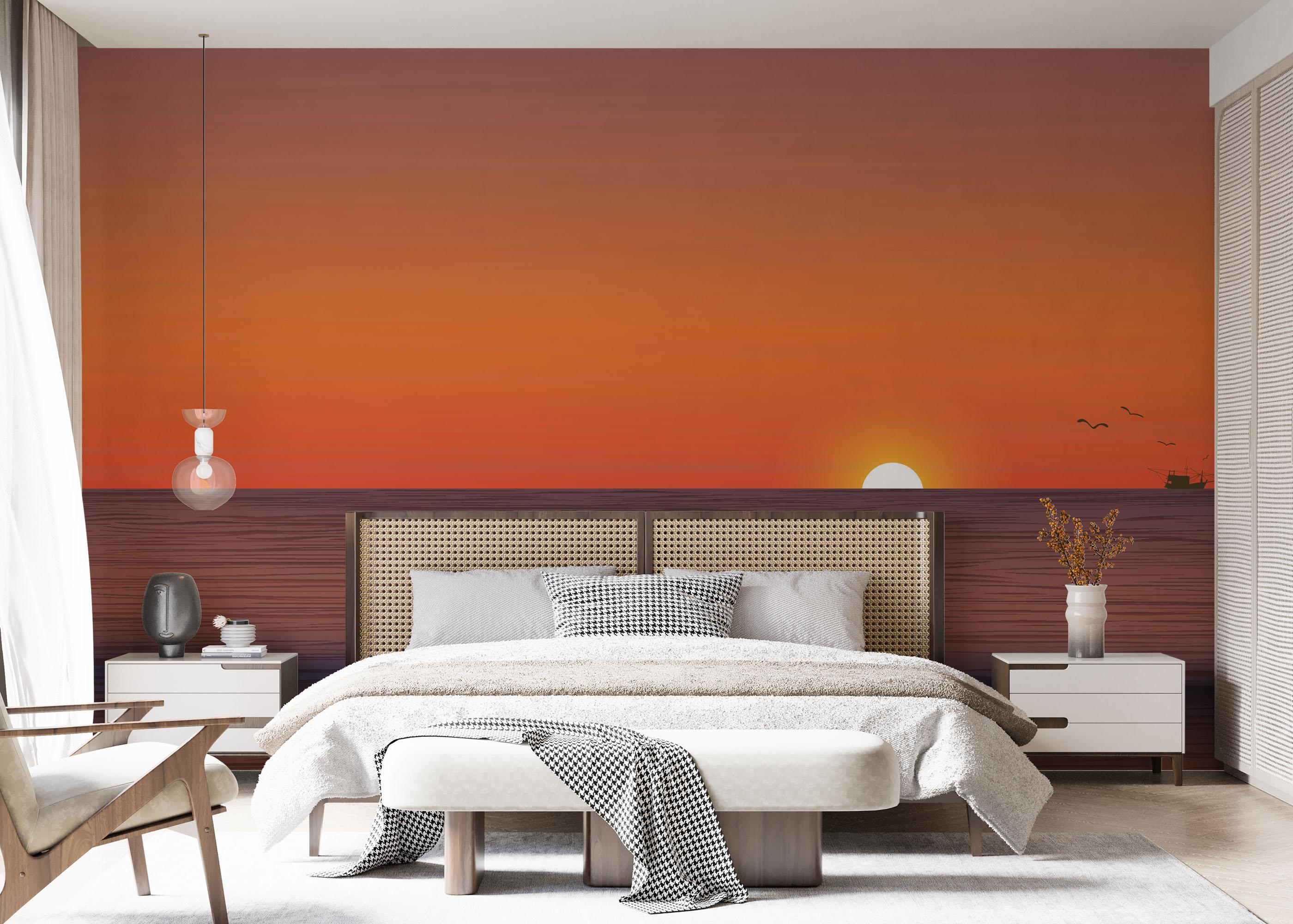 Fototapete Sunset Green Boat mockup 7