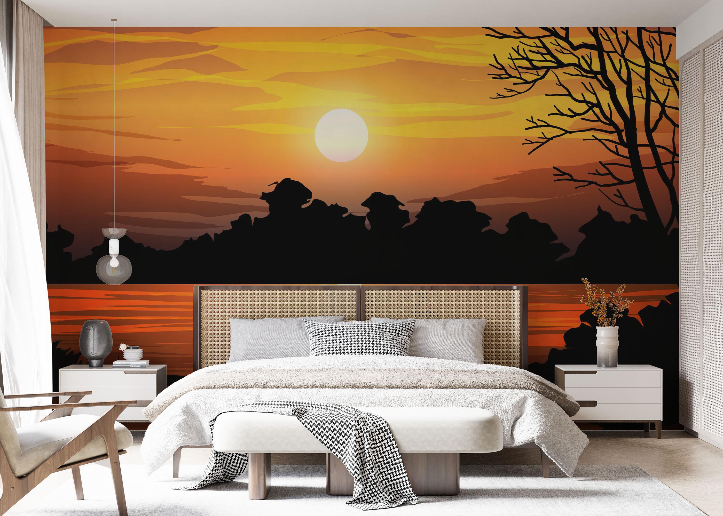 Fototapete Sunset Land Bird mockup 7