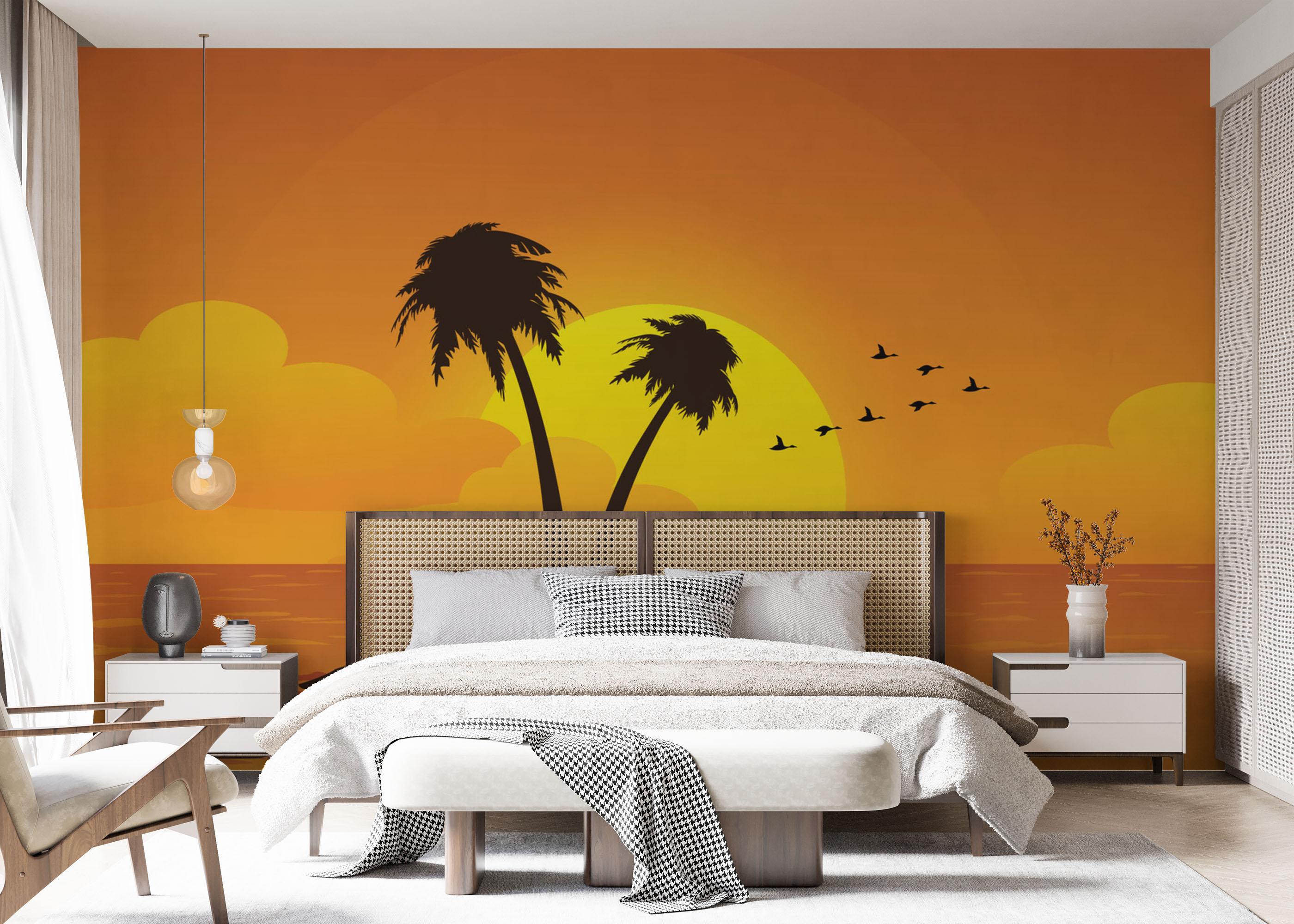 Fototapete Yellow Sunset Palm mockup 7