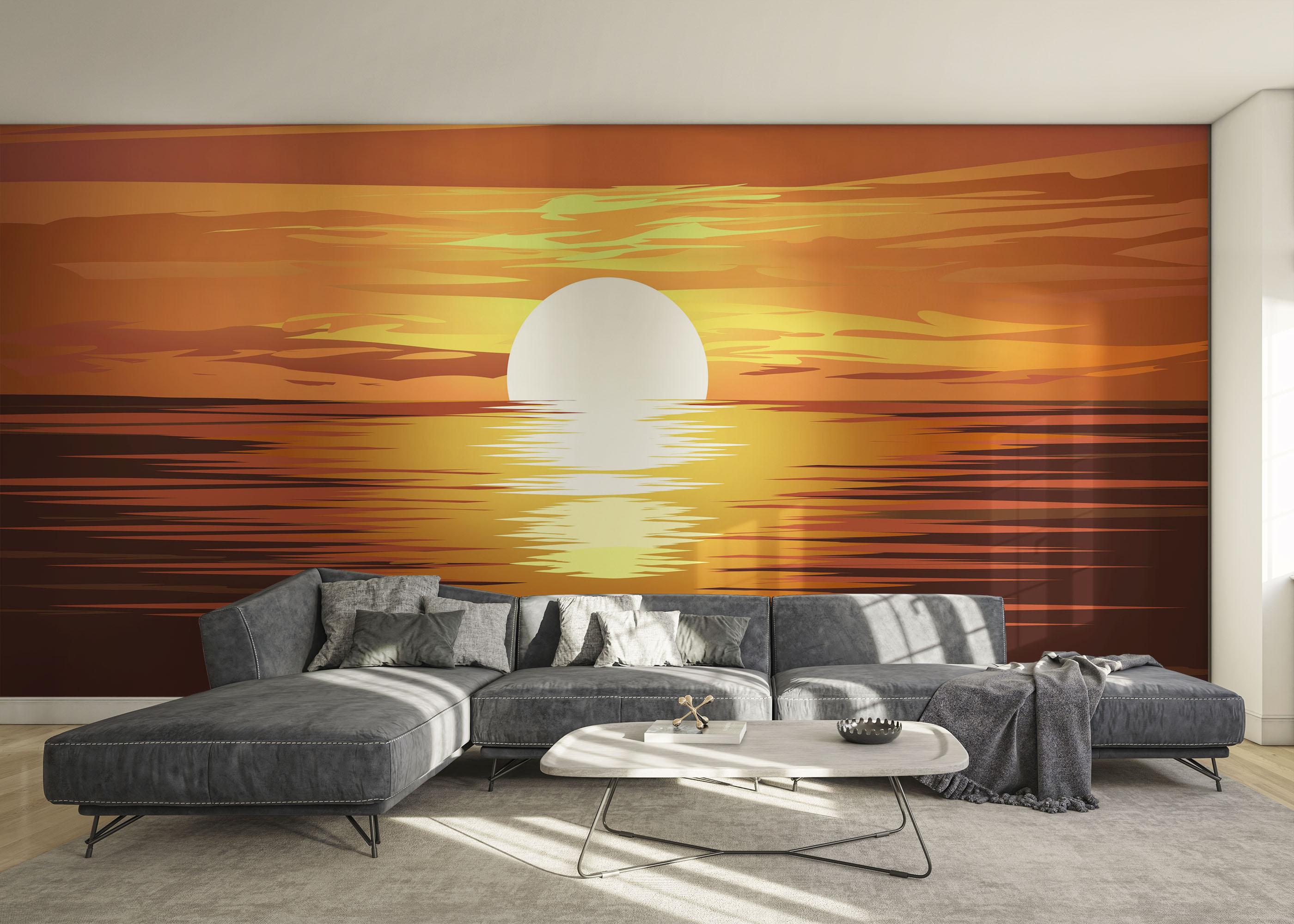 Fototapete Brown Sunset Ocean mockup 0