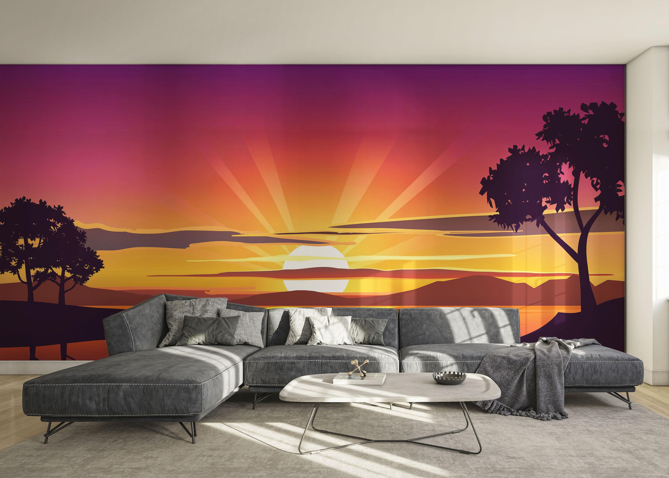 Fototapete Purple Sunrise Boat mockup 0