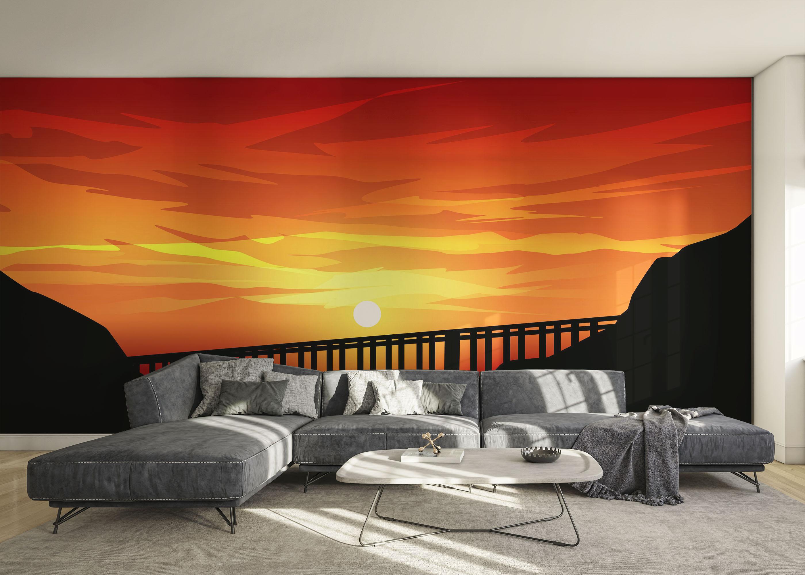 Fototapete Red Sunset Bridge mockup 0