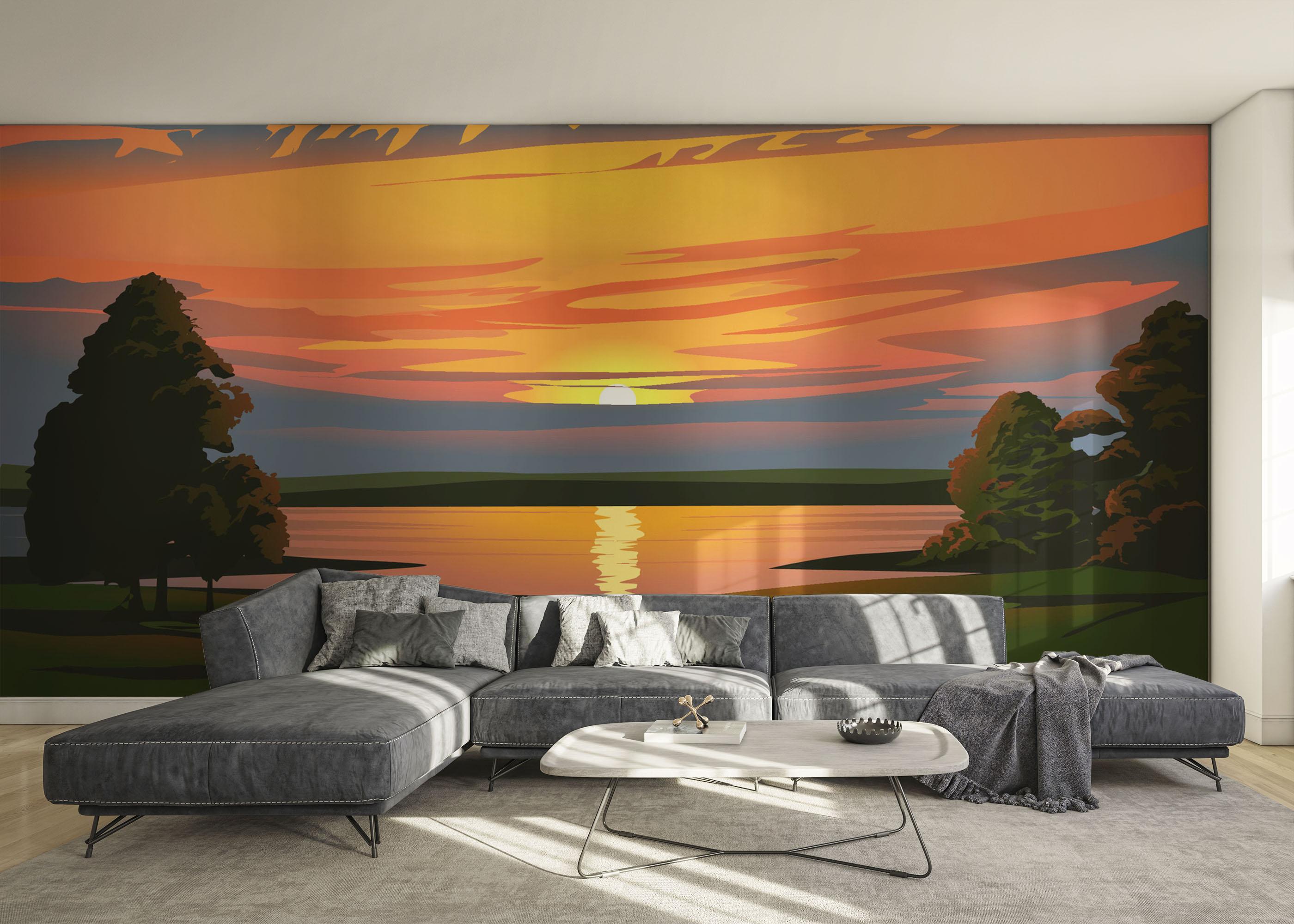 Fototapete Sunrise Green Tree mockup 0