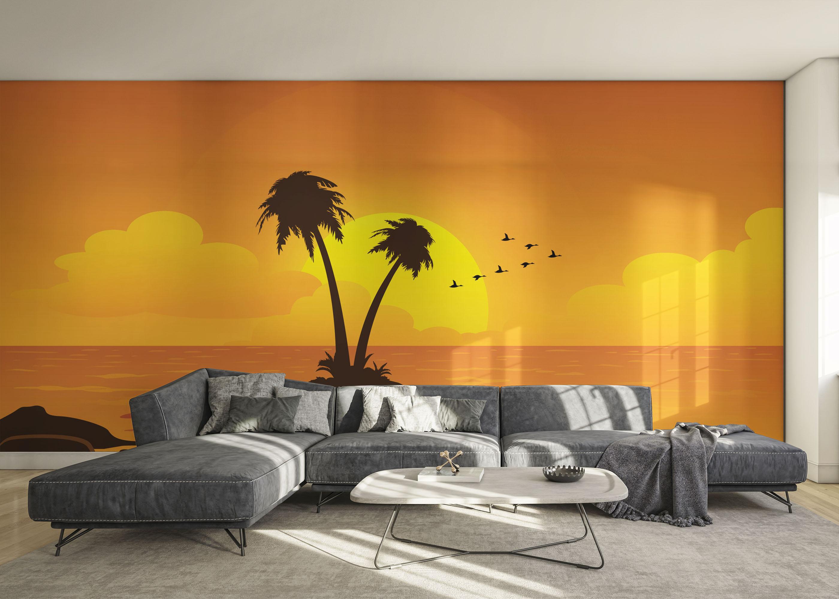 Fototapete Yellow Sunset Palm mockup 0