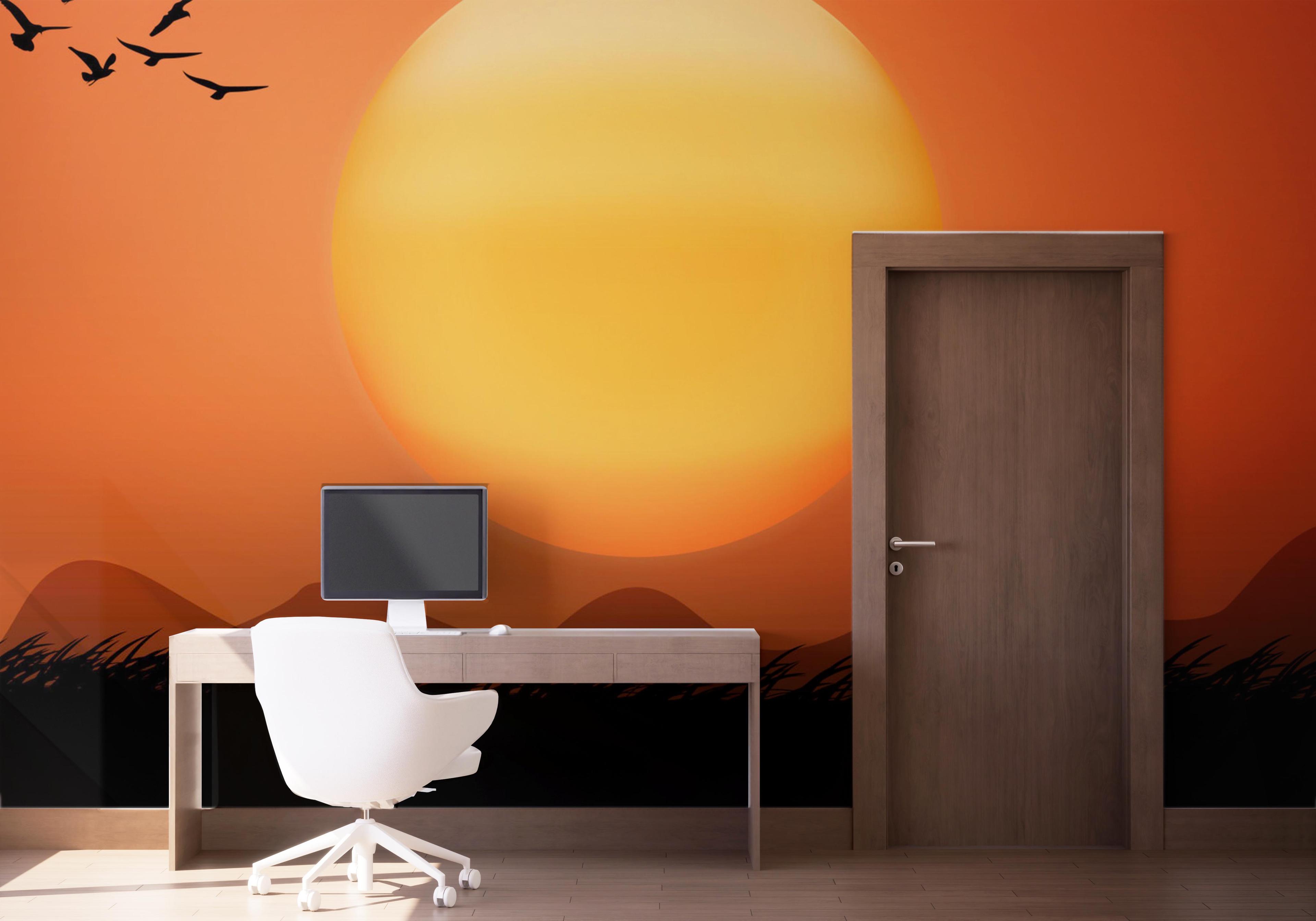 Fototapete Orange Sky Birds mockup 1