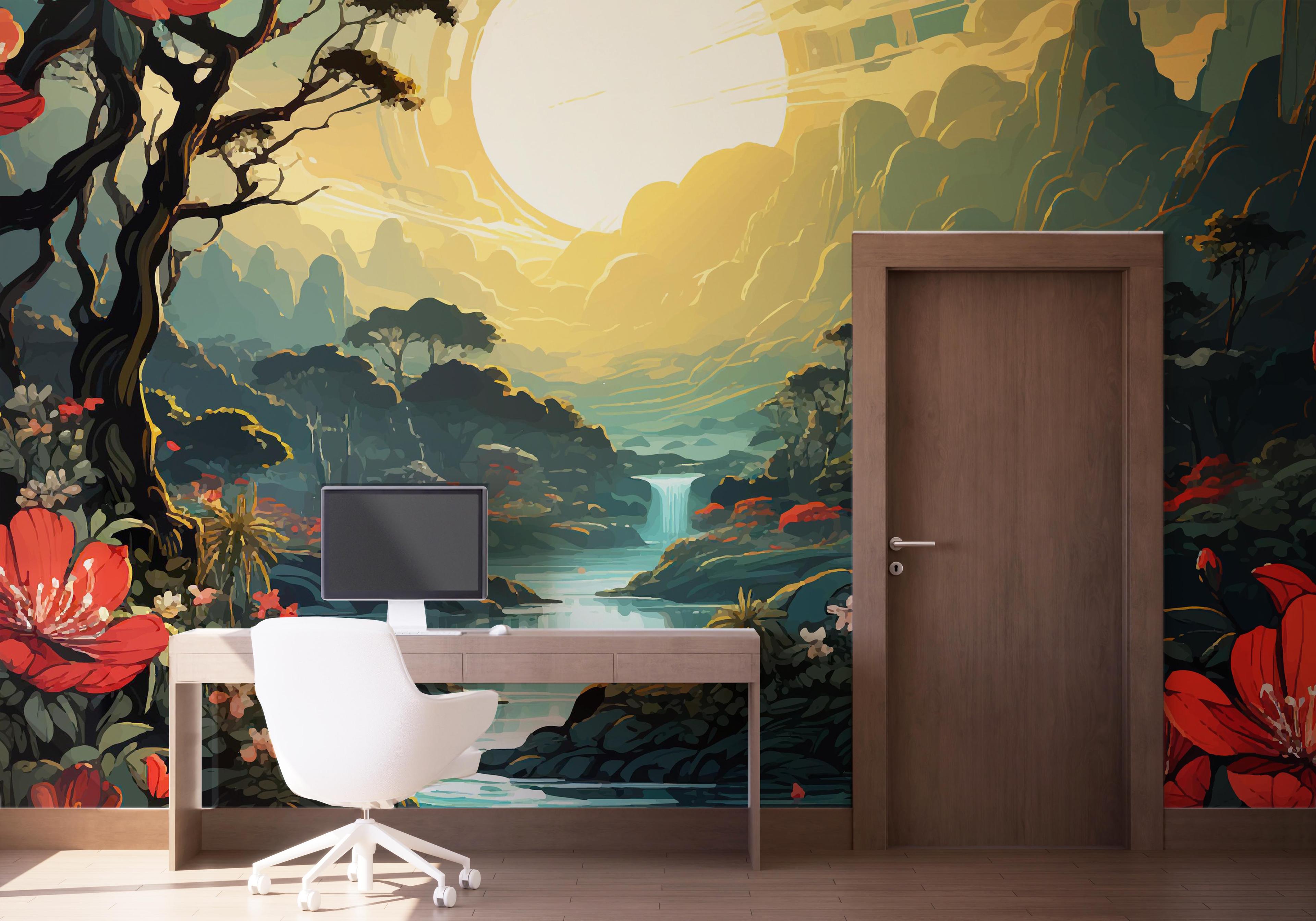 Fototapete Red Flower Sunset mockup 1