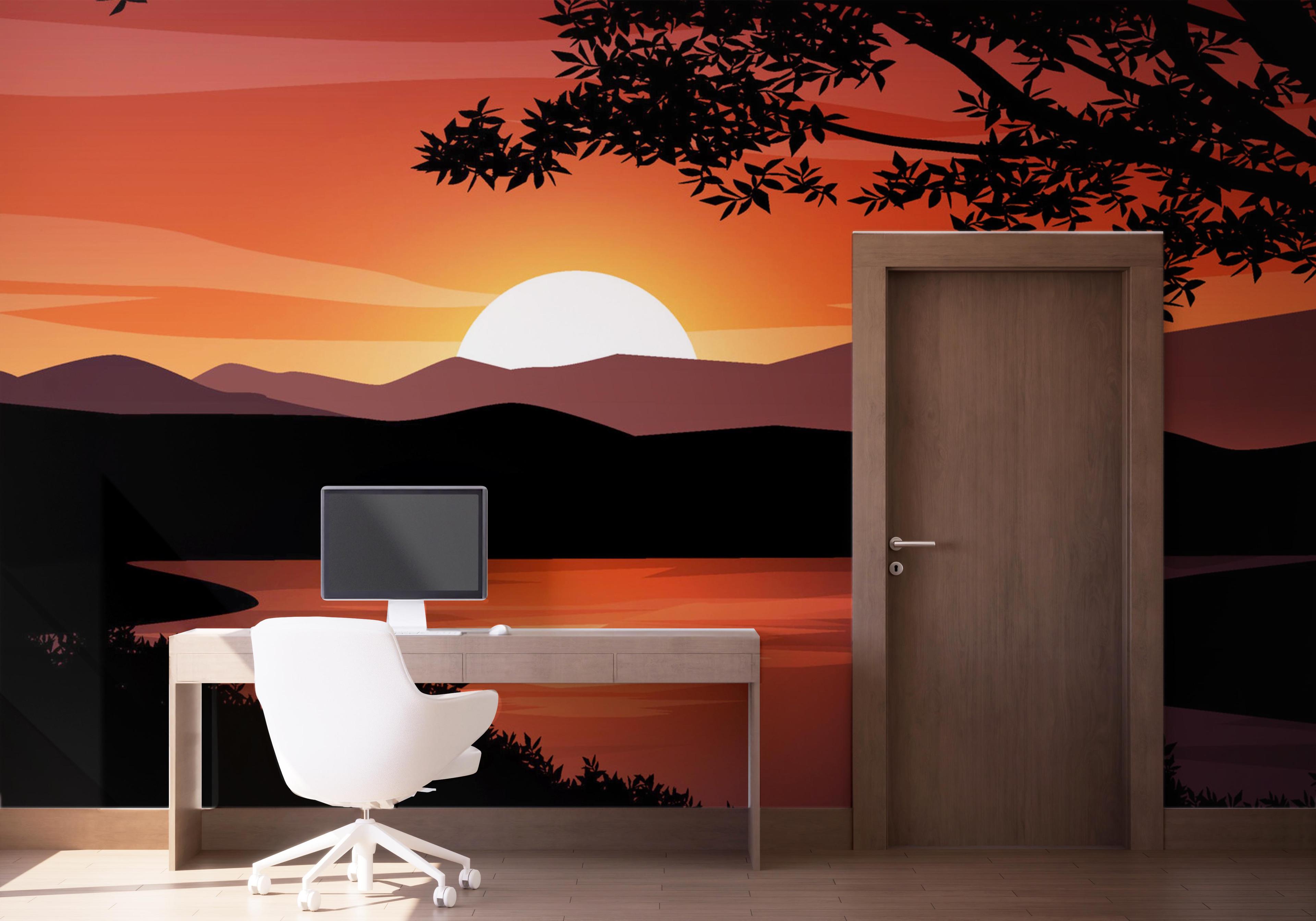 Fototapete Red Sunset Hill mockup 1