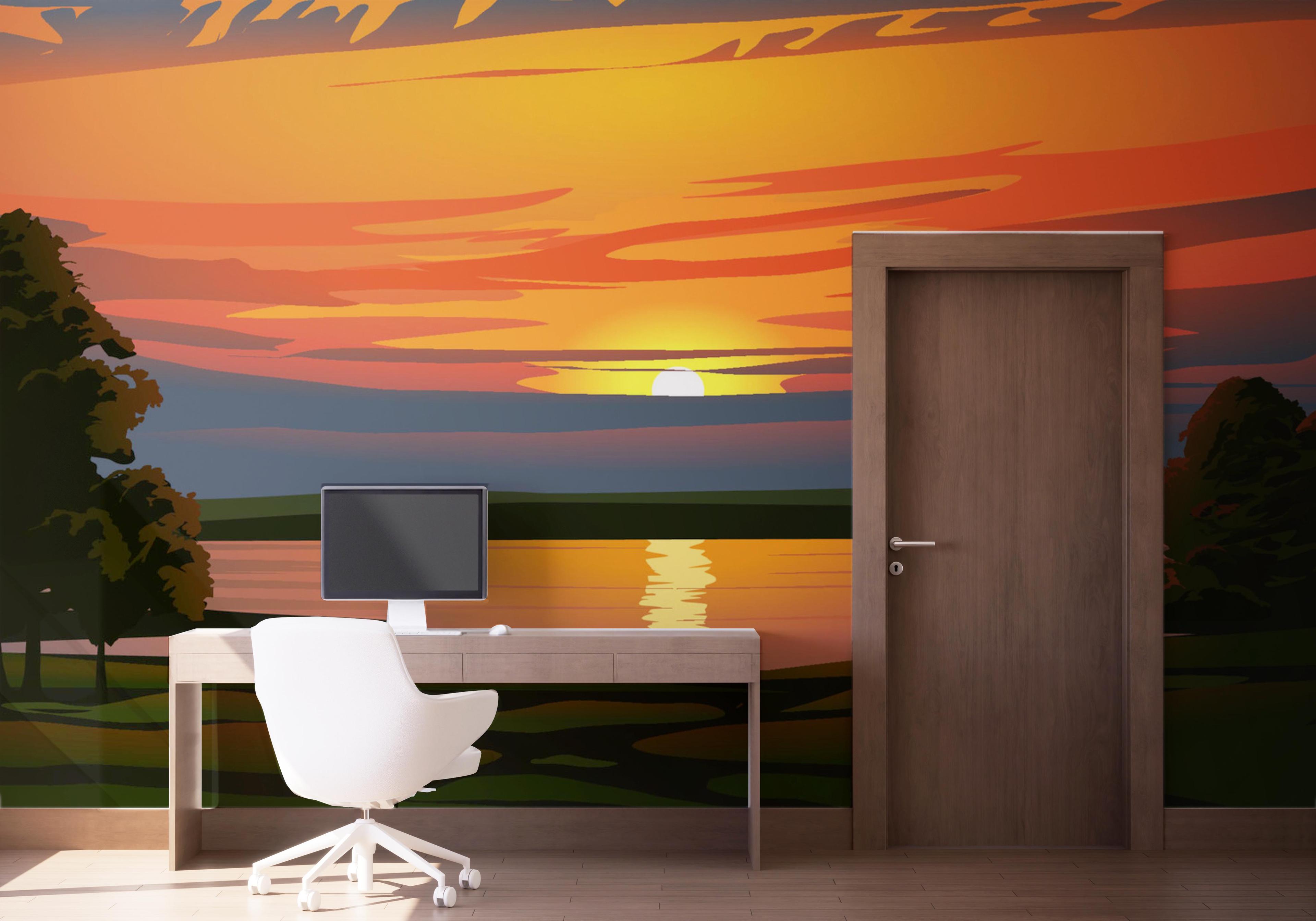 Fototapete Sunrise Green Tree mockup 1