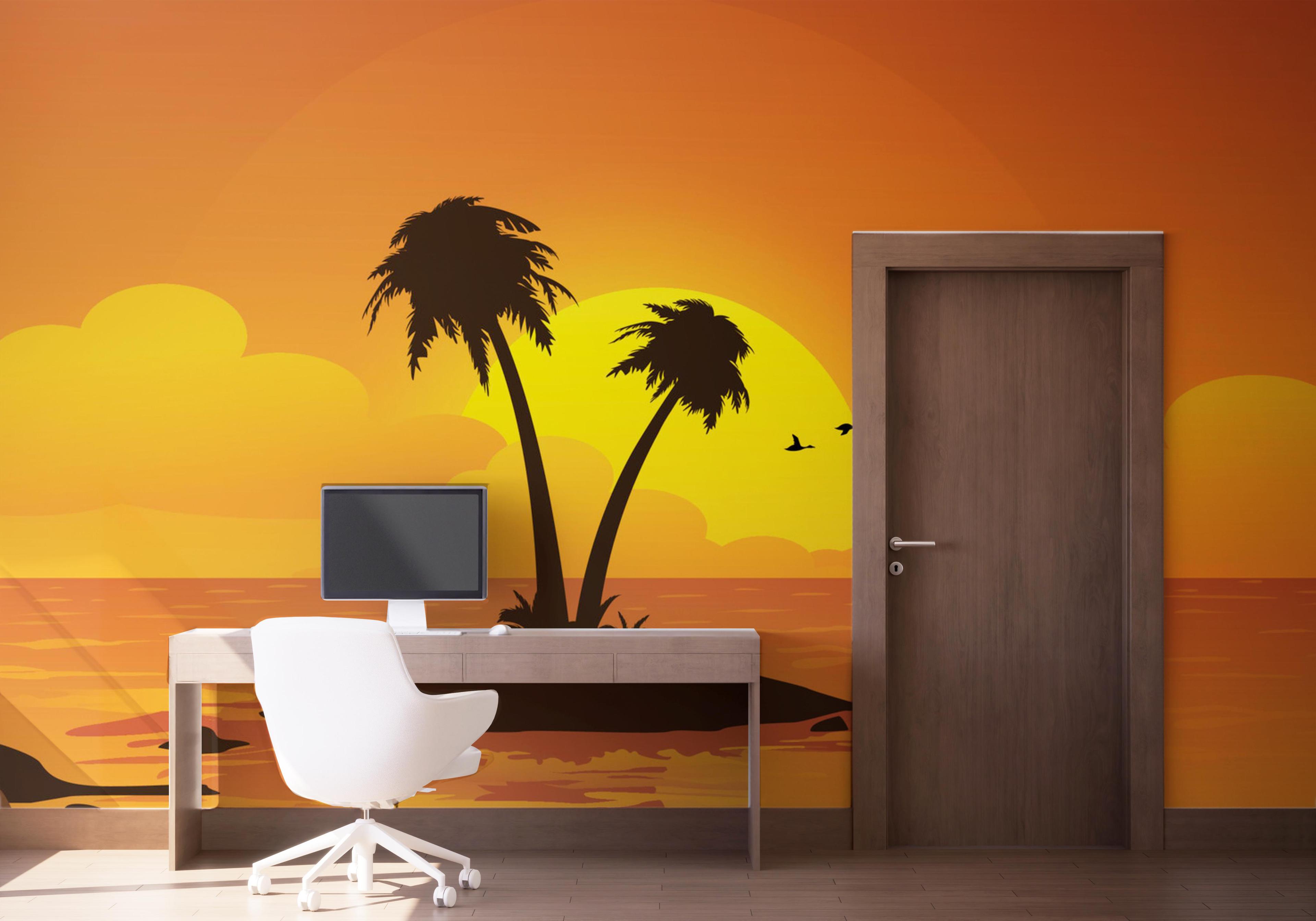 Fototapete Yellow Sunset Palm mockup 1