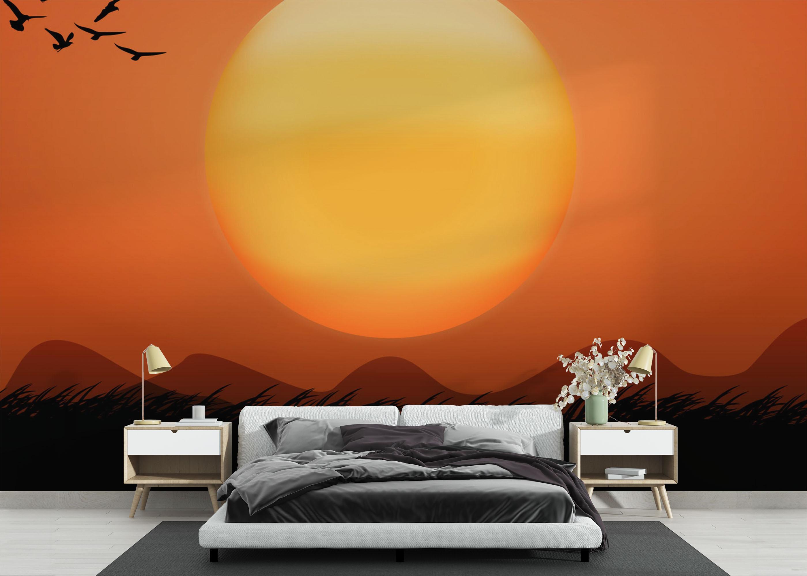 Fototapete Orange Sky Birds mockup 3