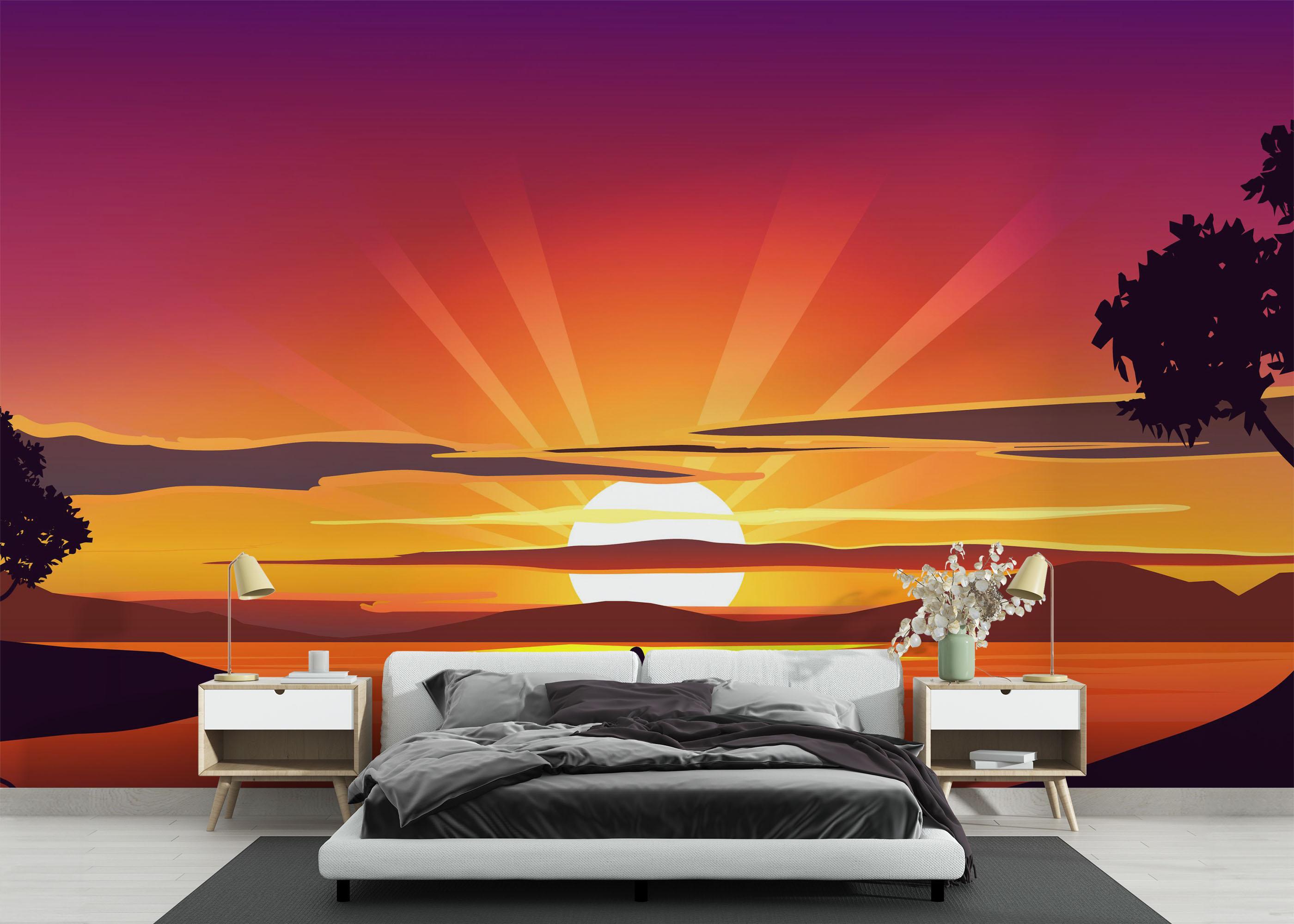 Fototapete Purple Sunrise Boat mockup 3