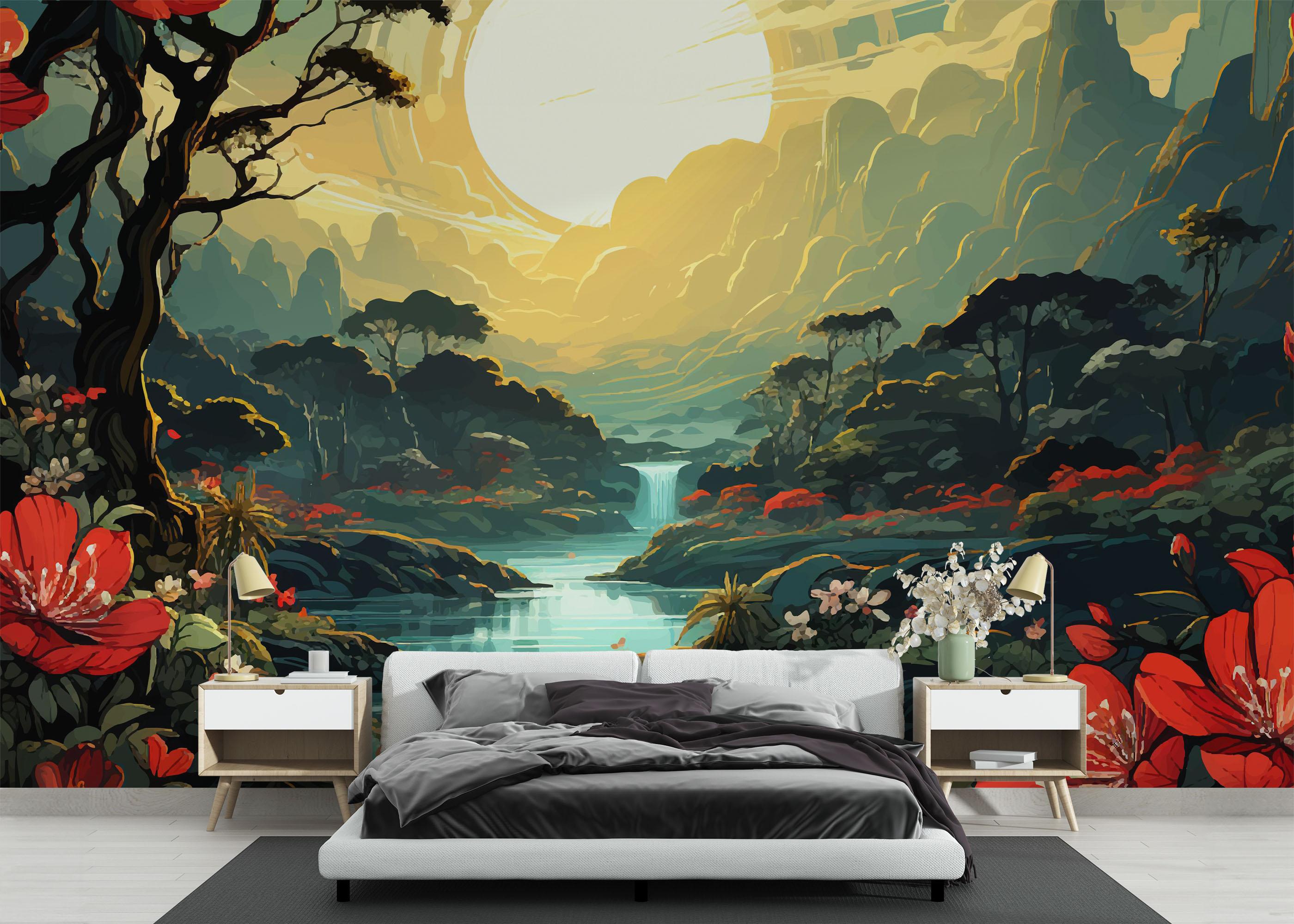 Fototapete Red Flower Sunset mockup 3