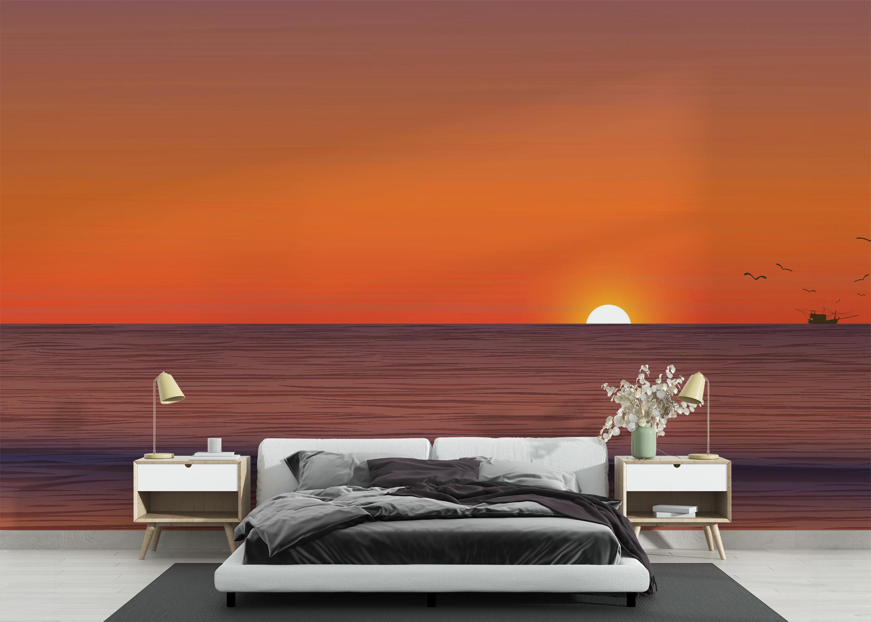 Fototapete Sunset Green Boat mockup 3