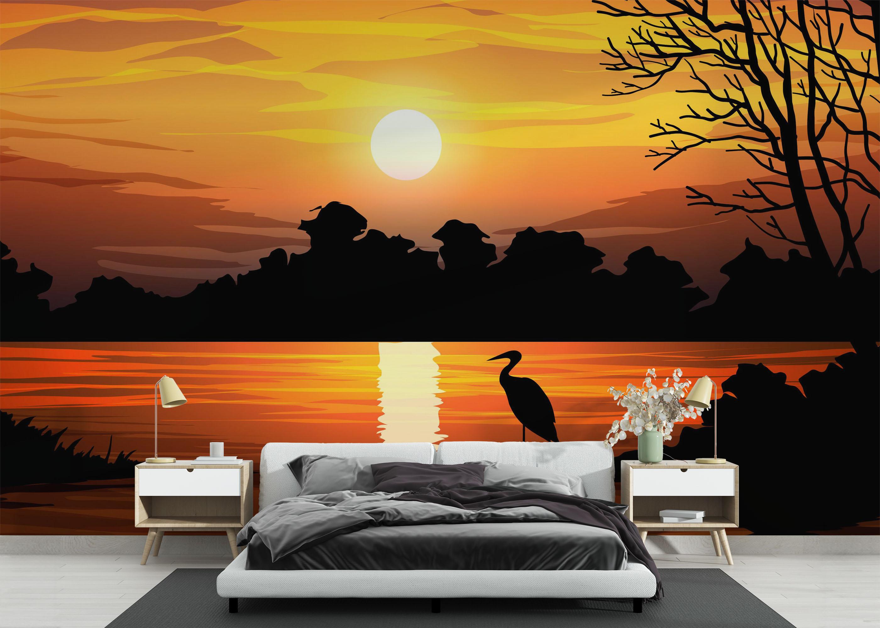 Fototapete Sunset Land Bird mockup 3