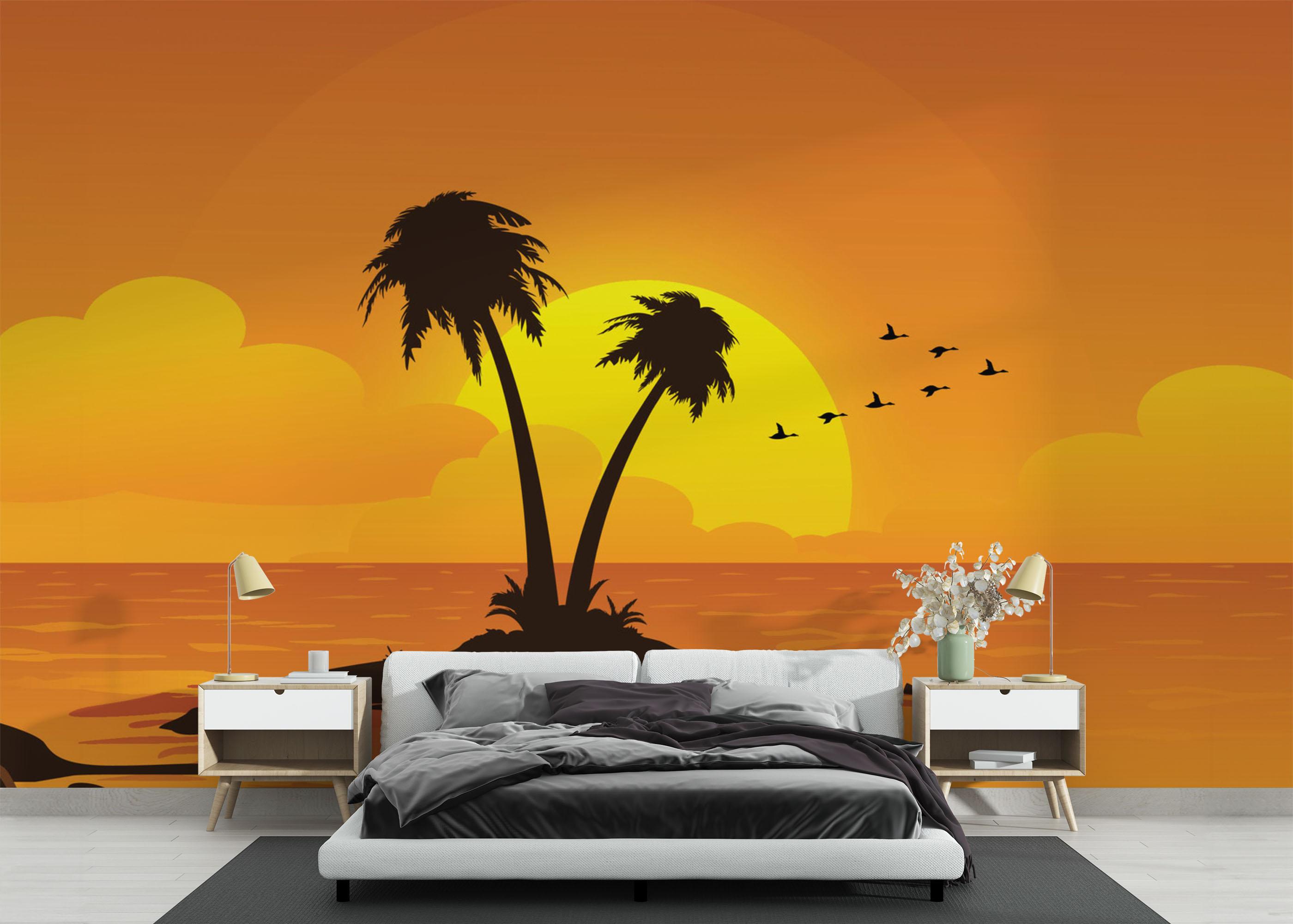 Fototapete Yellow Sunset Palm mockup 3