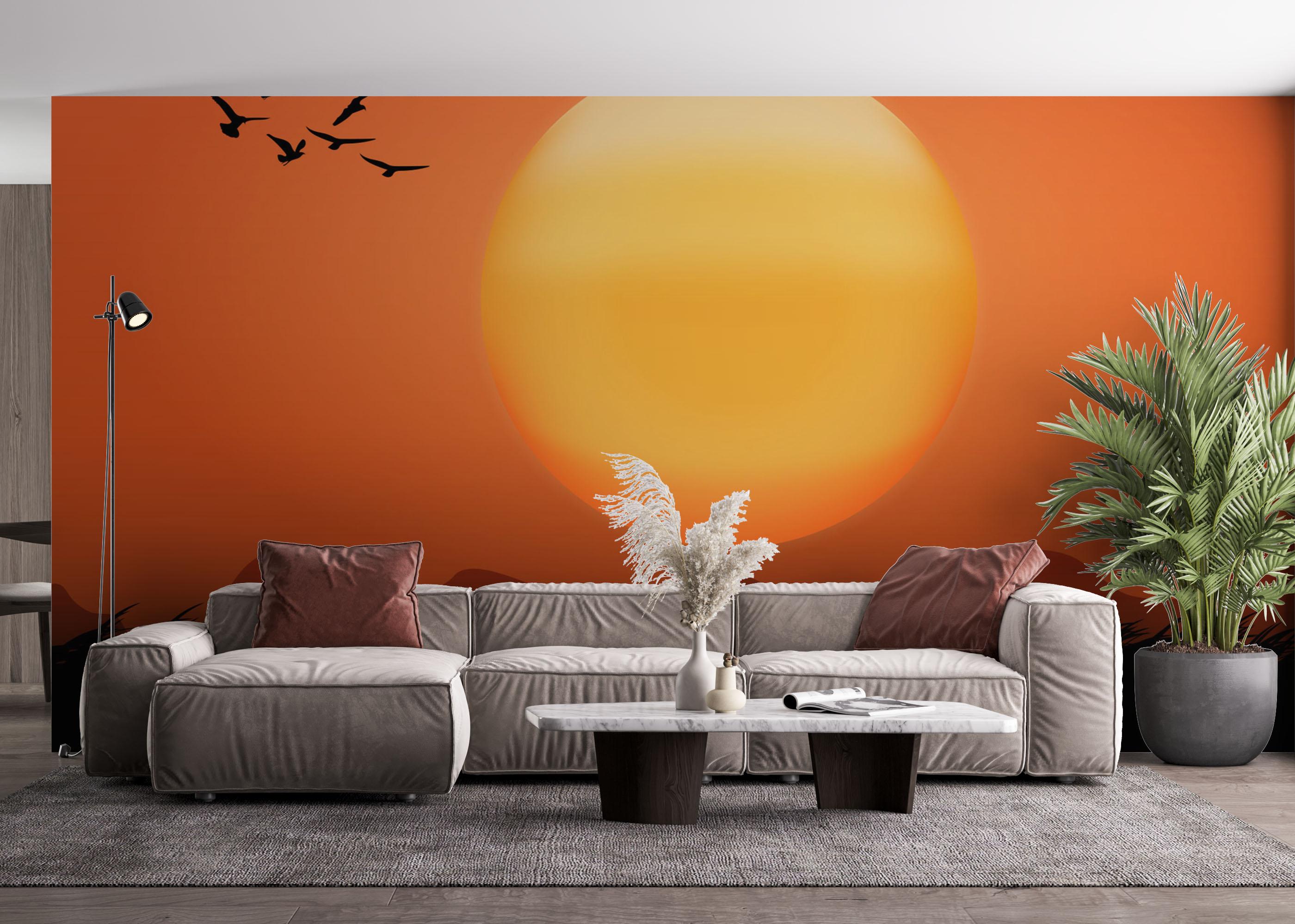 Fototapete Orange Sky Birds mockup 4