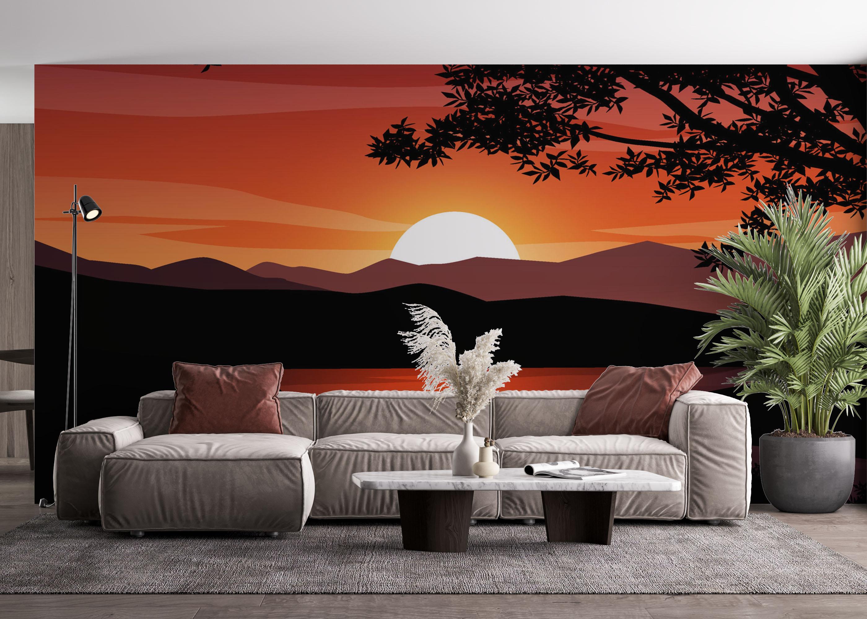 Fototapete Red Sunset Hill mockup 4