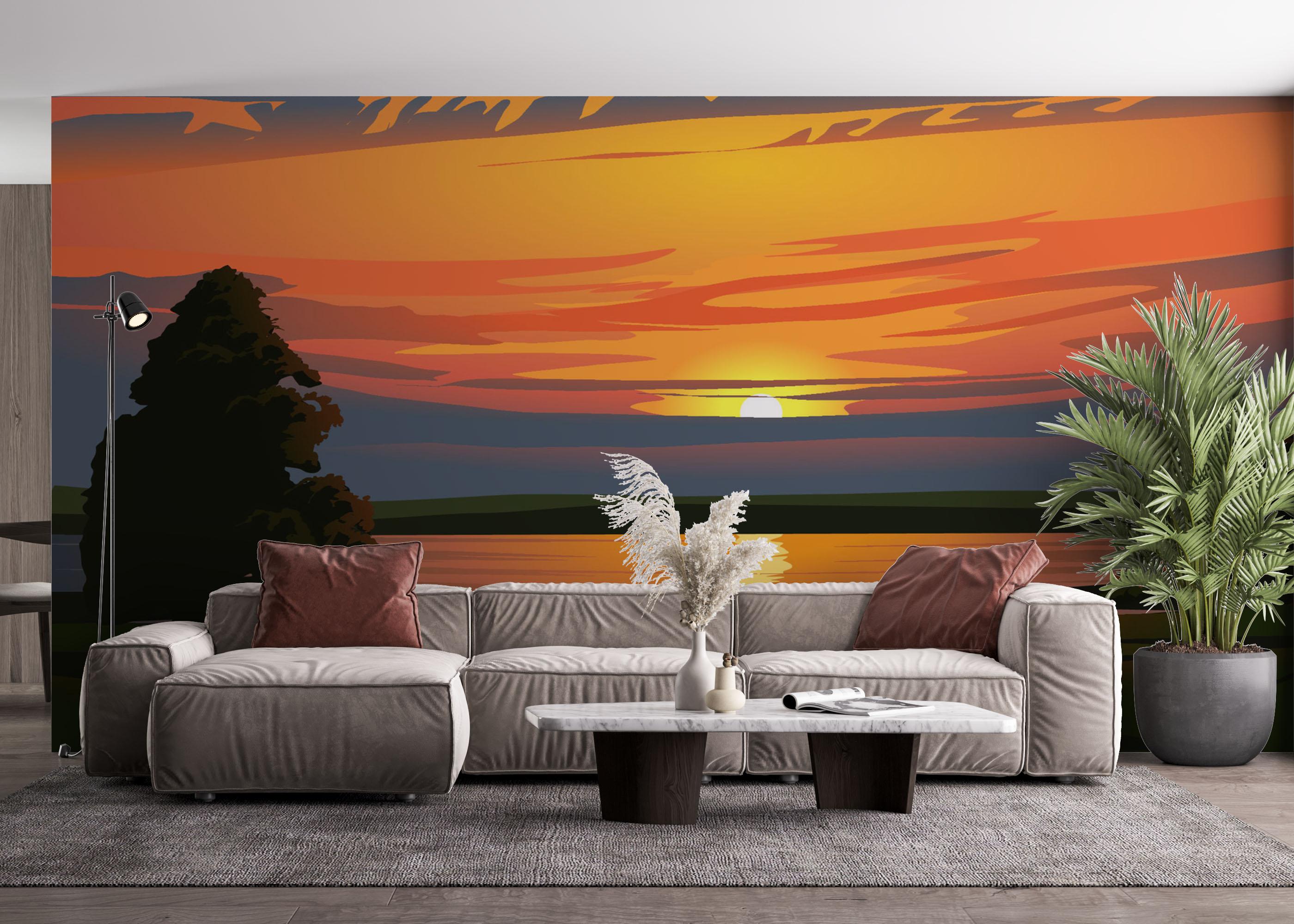 Fototapete Sunrise Green Tree mockup 4