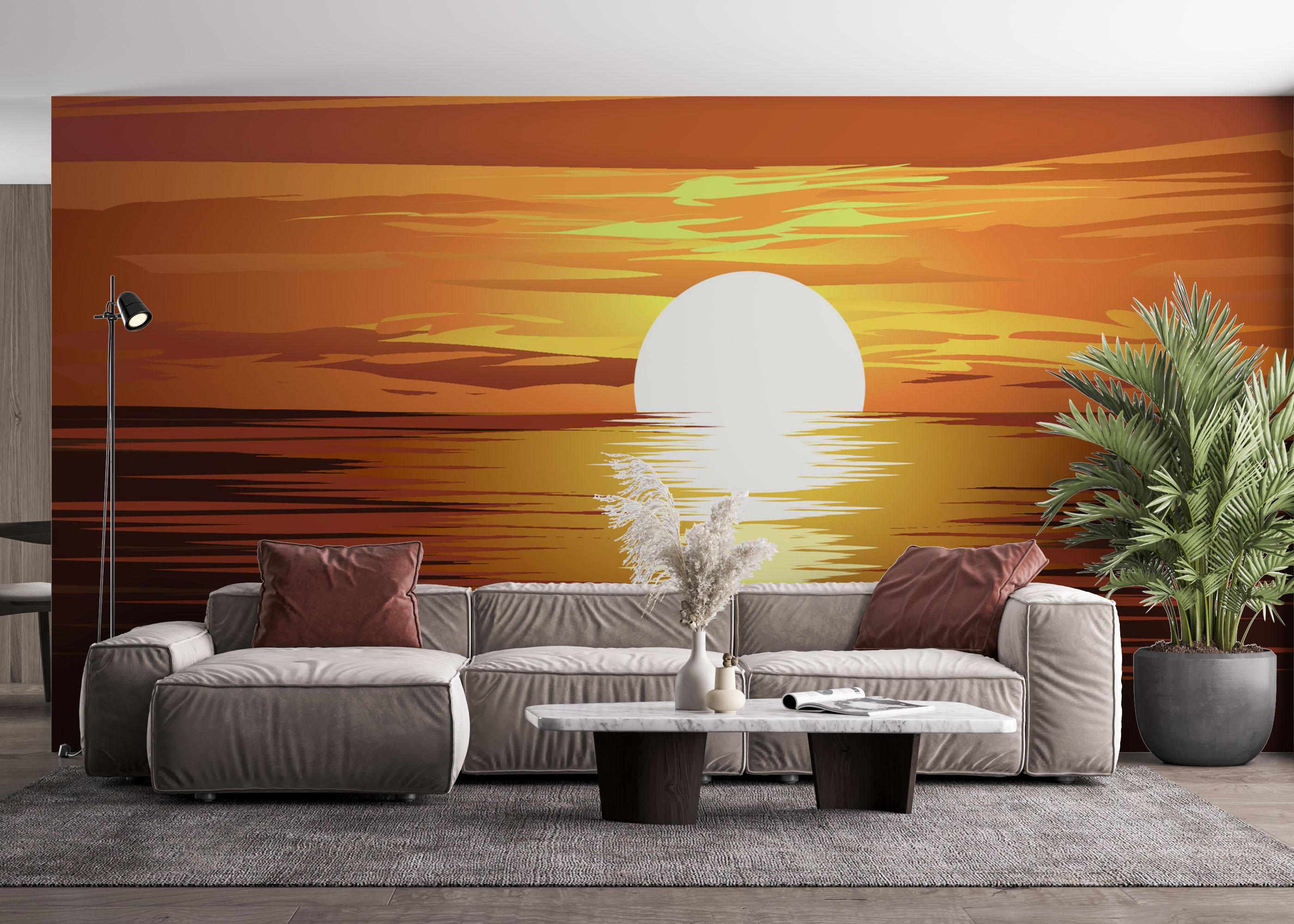 Fototapete Sunset Brown Ocean mockup 4