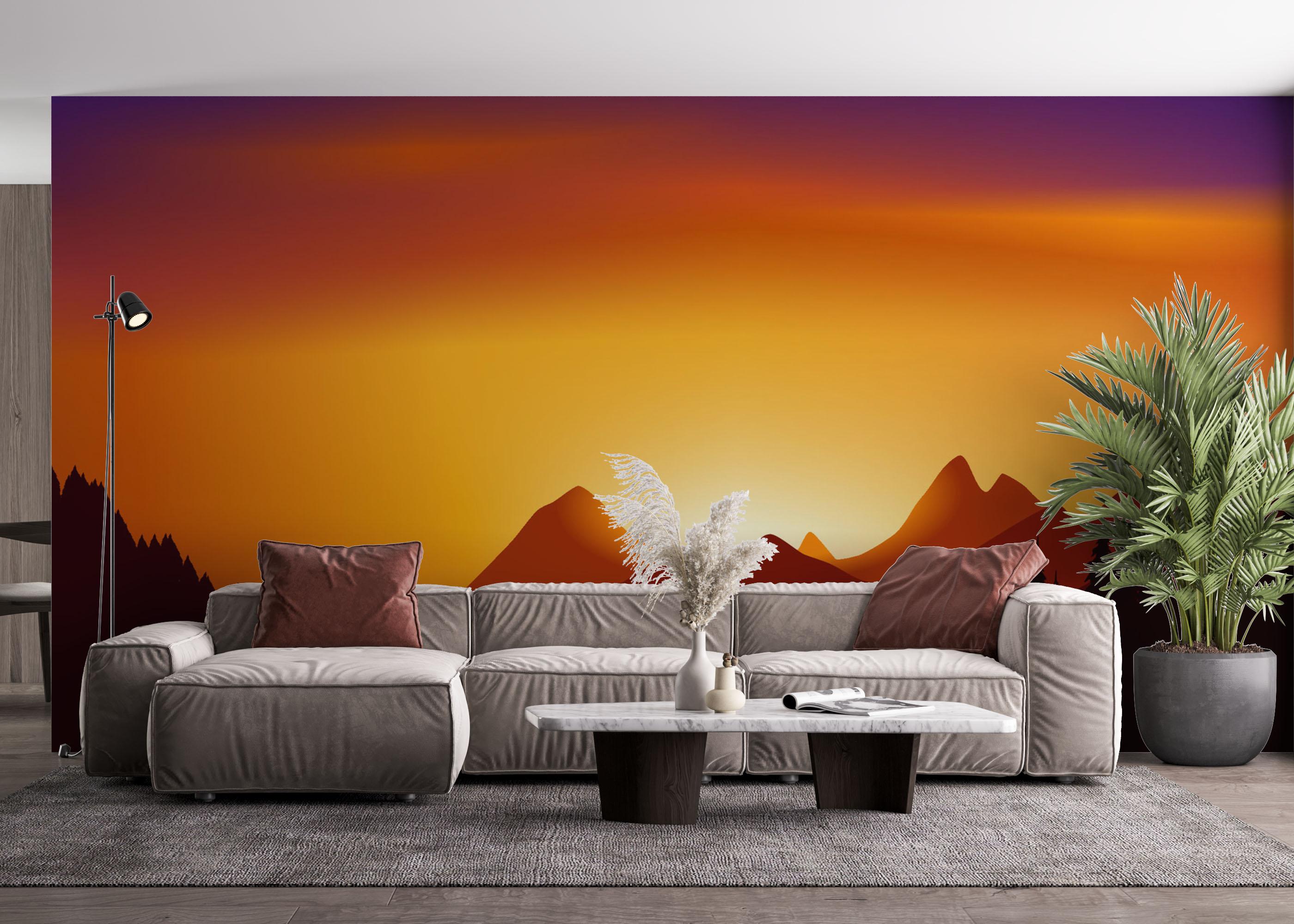 Fototapete Sunset View Mountain mockup 4