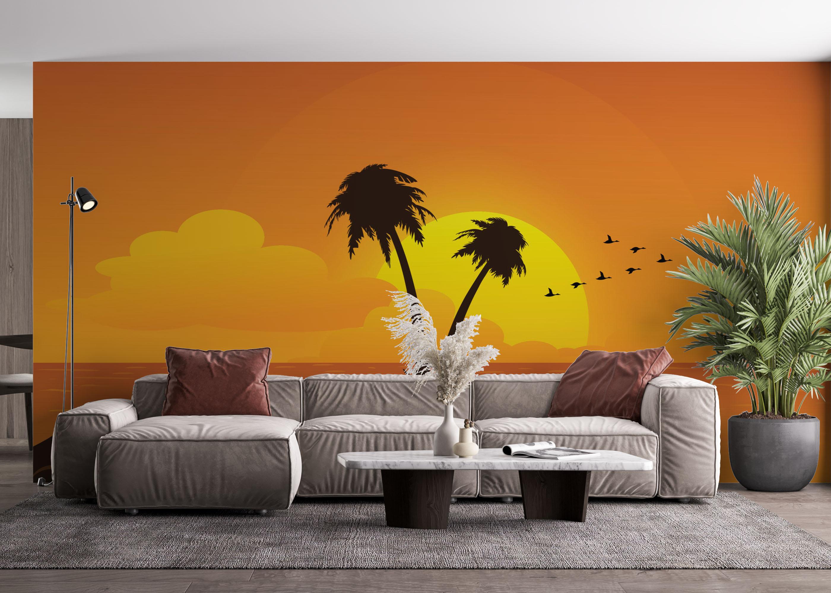 Fototapete Yellow Sunset Palm mockup 4