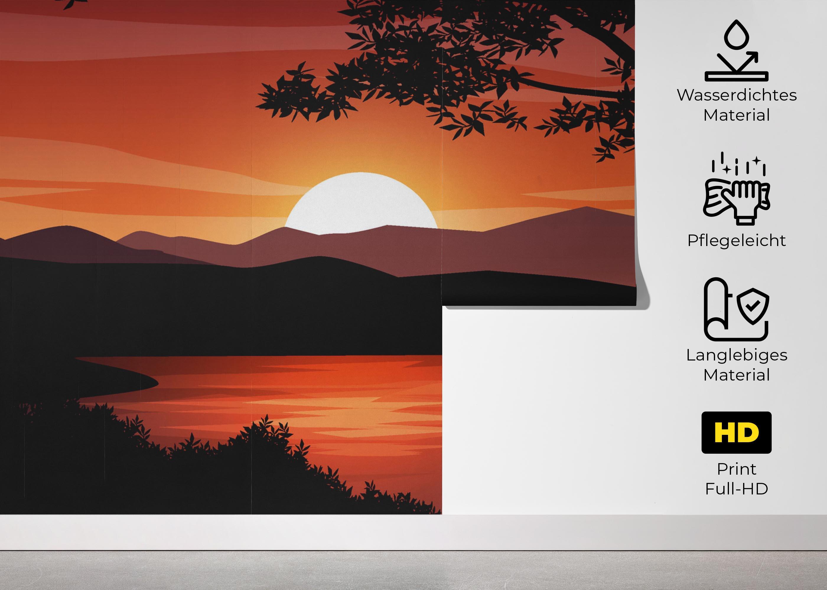 Fototapete Red Sunset Hill mockup 5