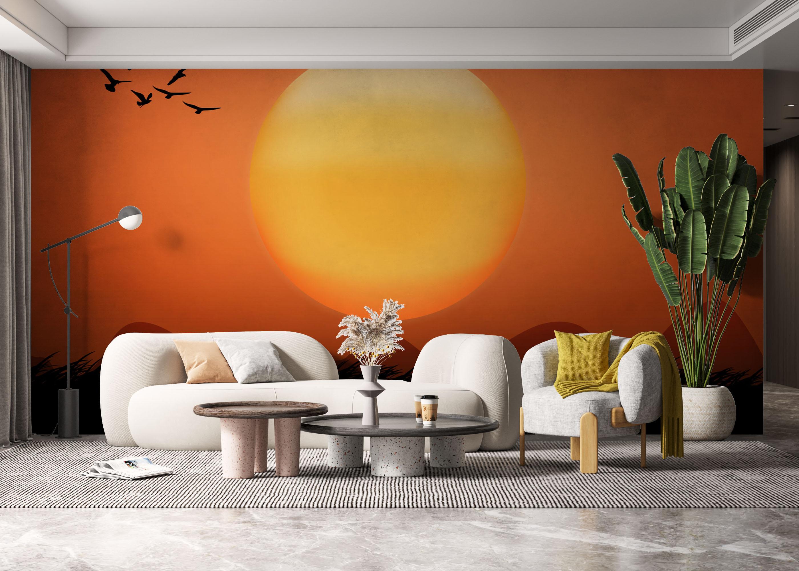 Fototapete Orange Sky Birds mockup 6
