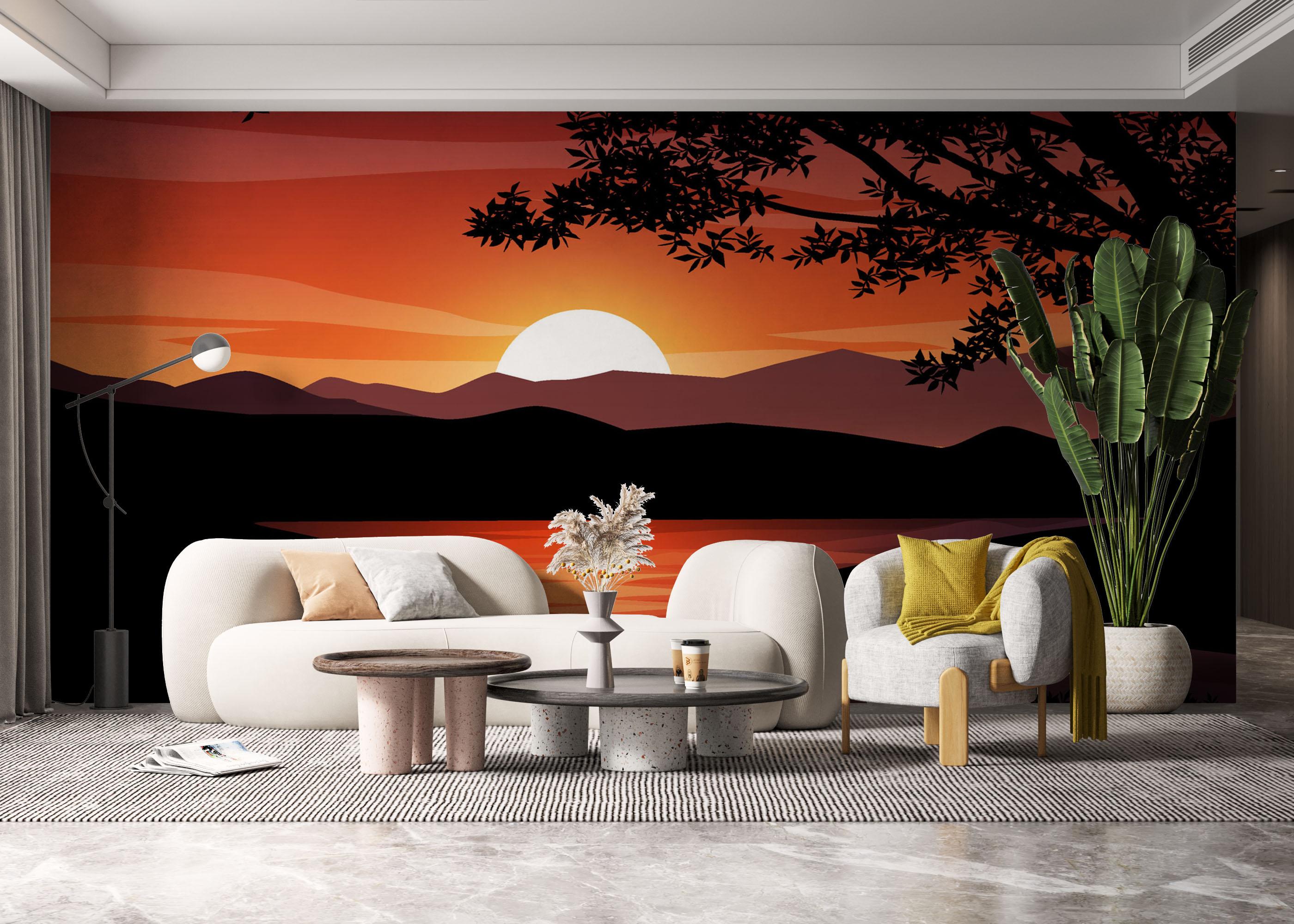 Fototapete Red Sunset Hill mockup 6