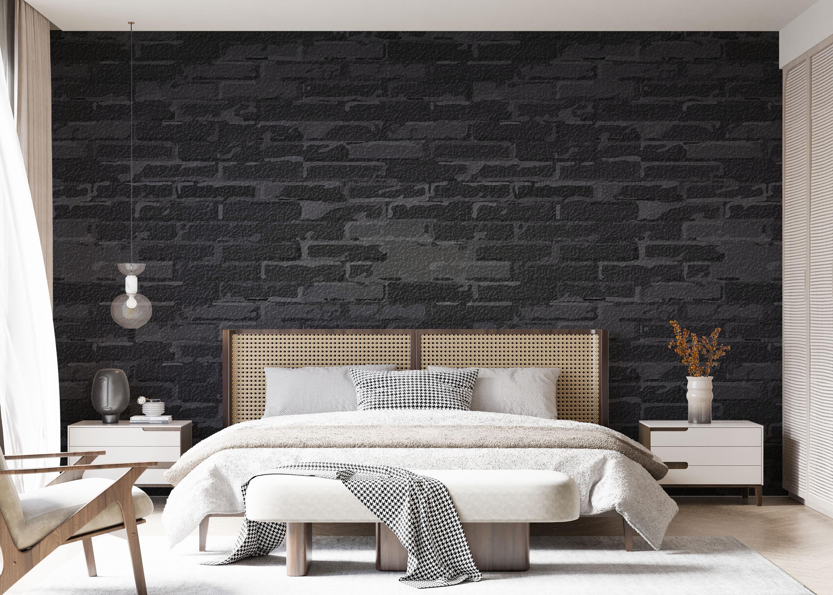 Fototapete Black Grey Brick Wall mockup 7