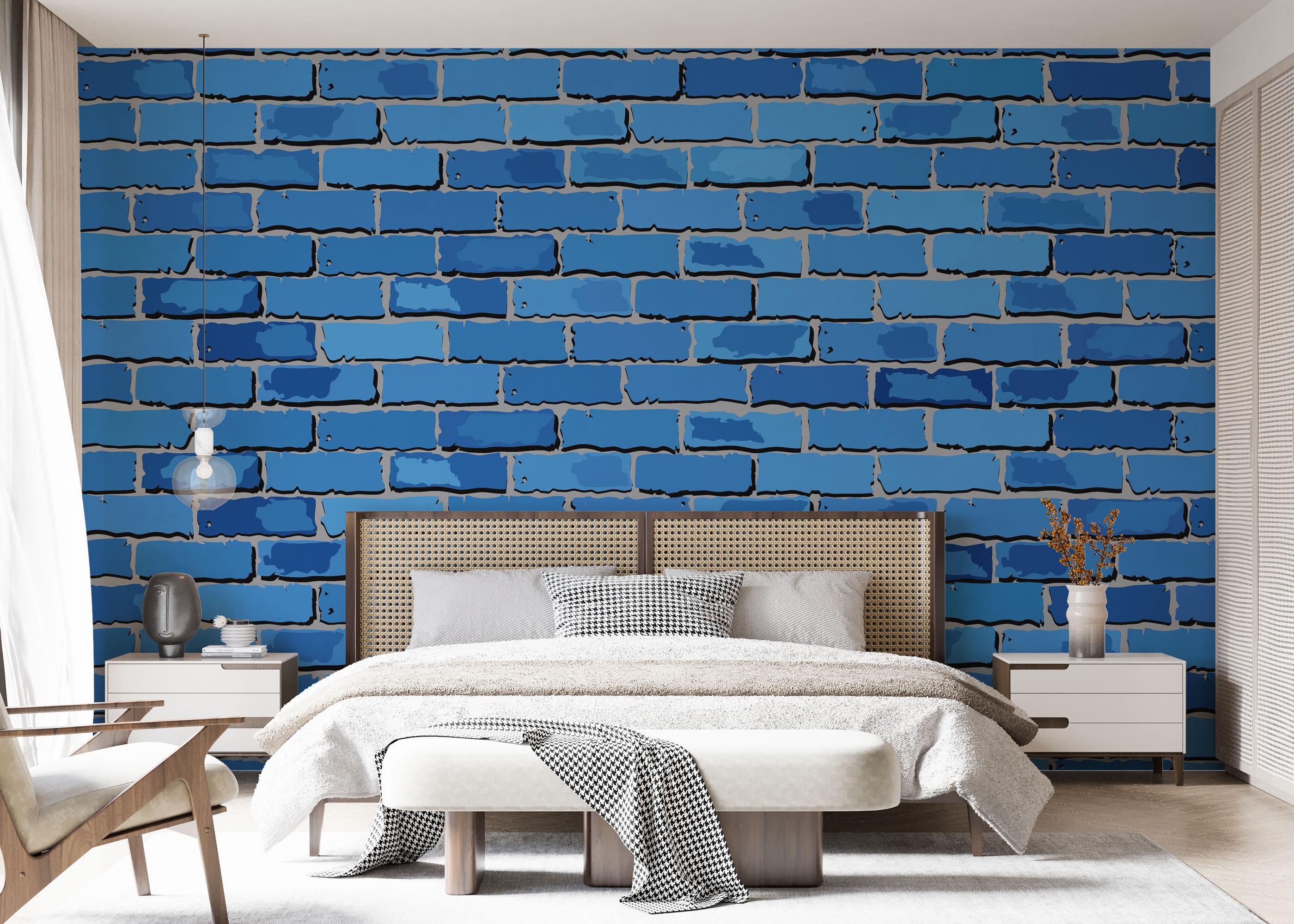 Fototapete Blue Color Brick mockup 7
