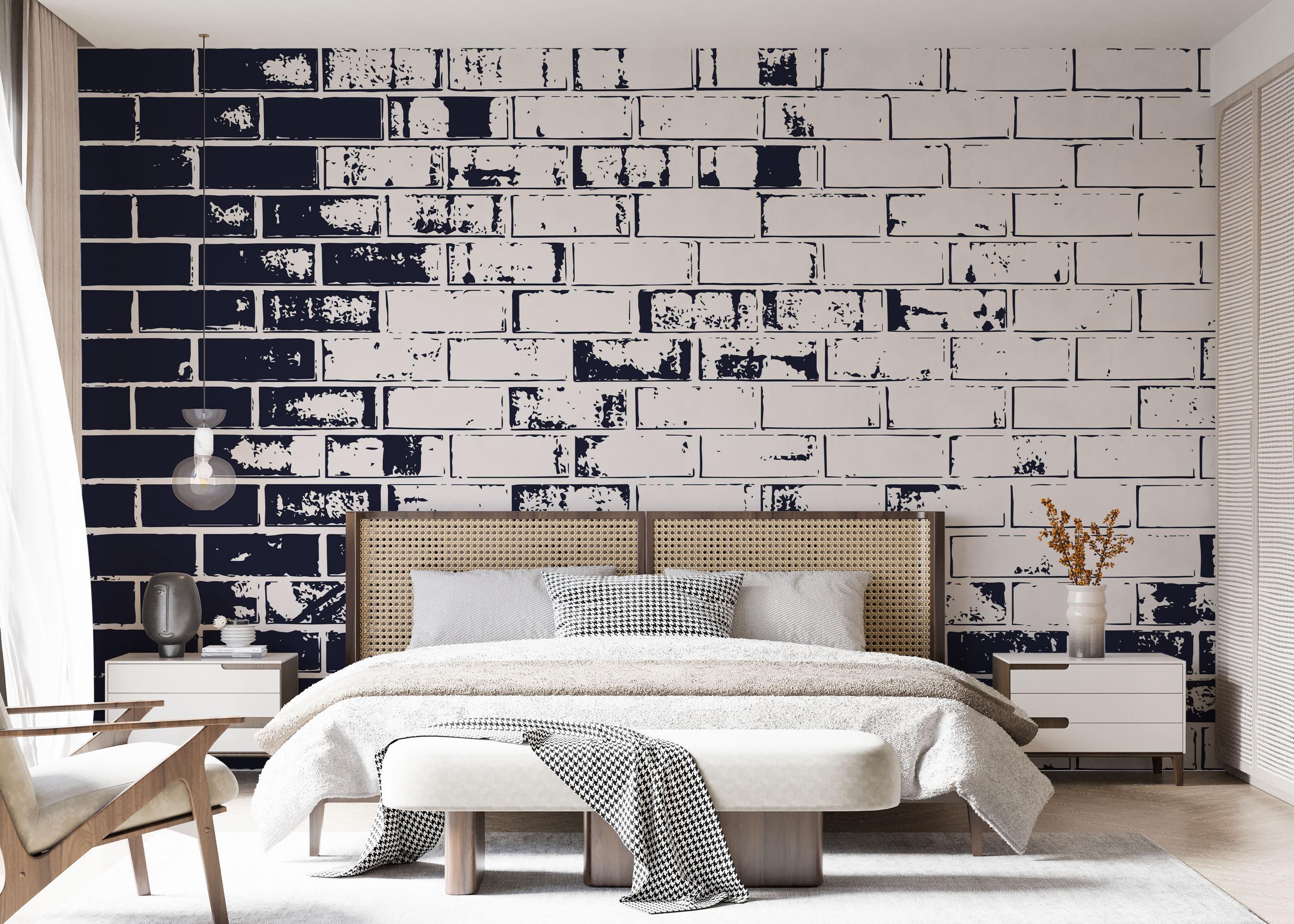 Fototapete Dark Blue Brick mockup 7