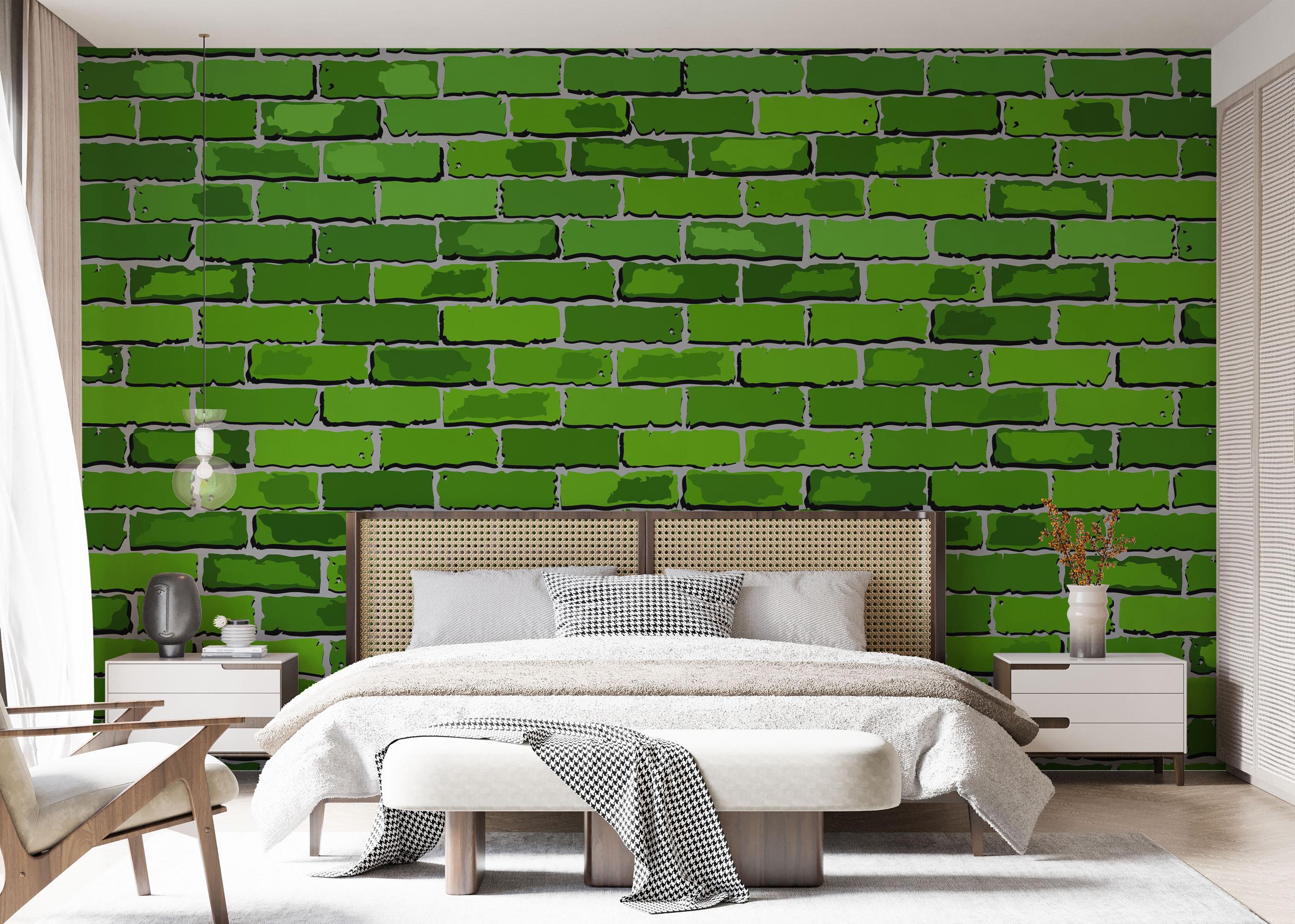 Fototapete Green Color Brick mockup 7