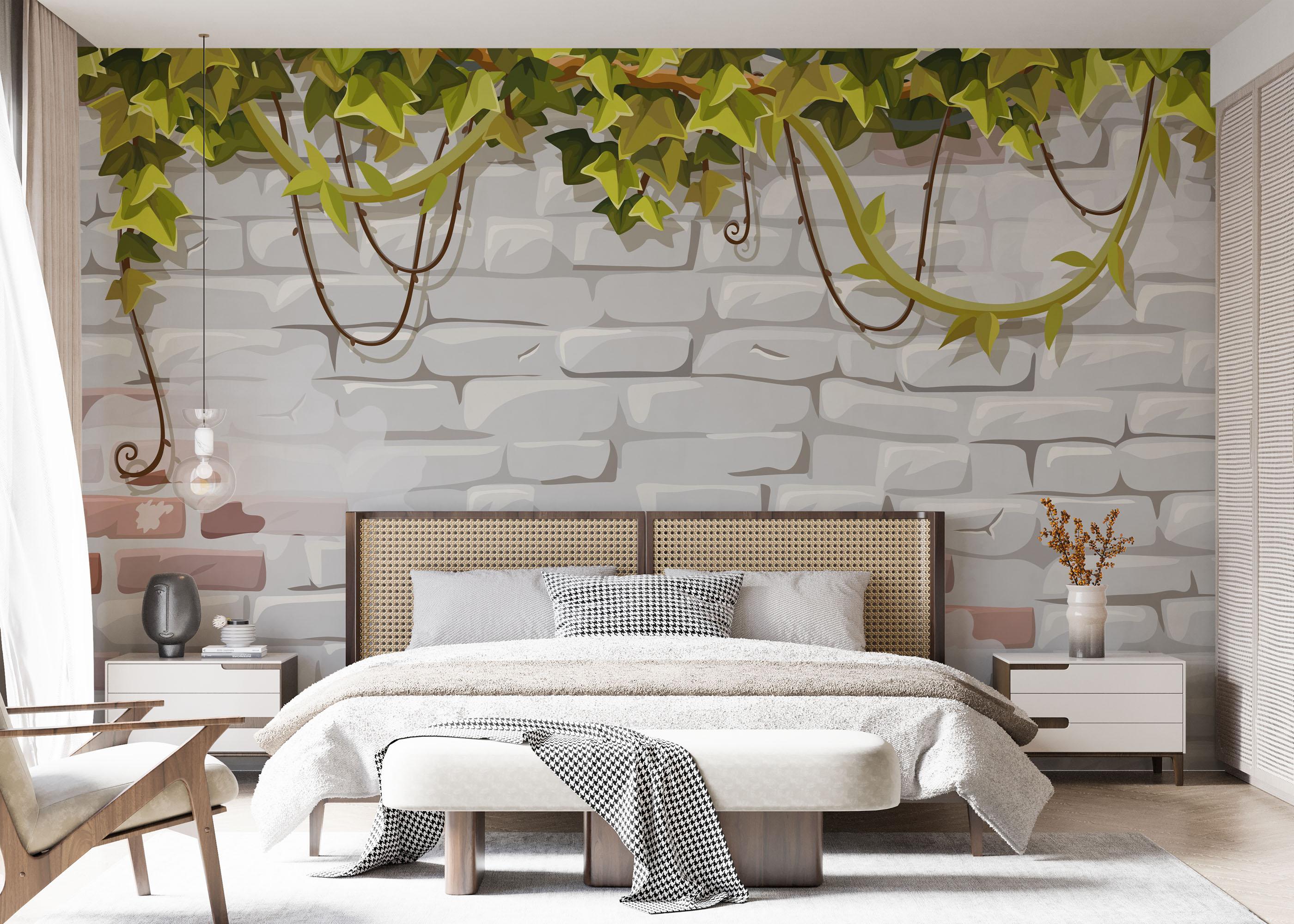 Fototapete Leaves White Brick mockup 7