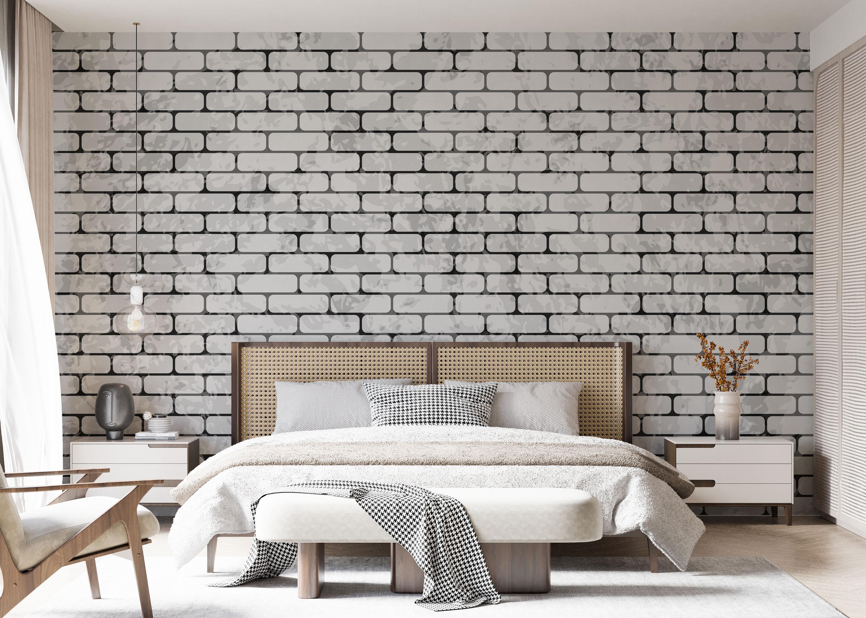 Fototapete Light Brick Grey Wall mockup 7