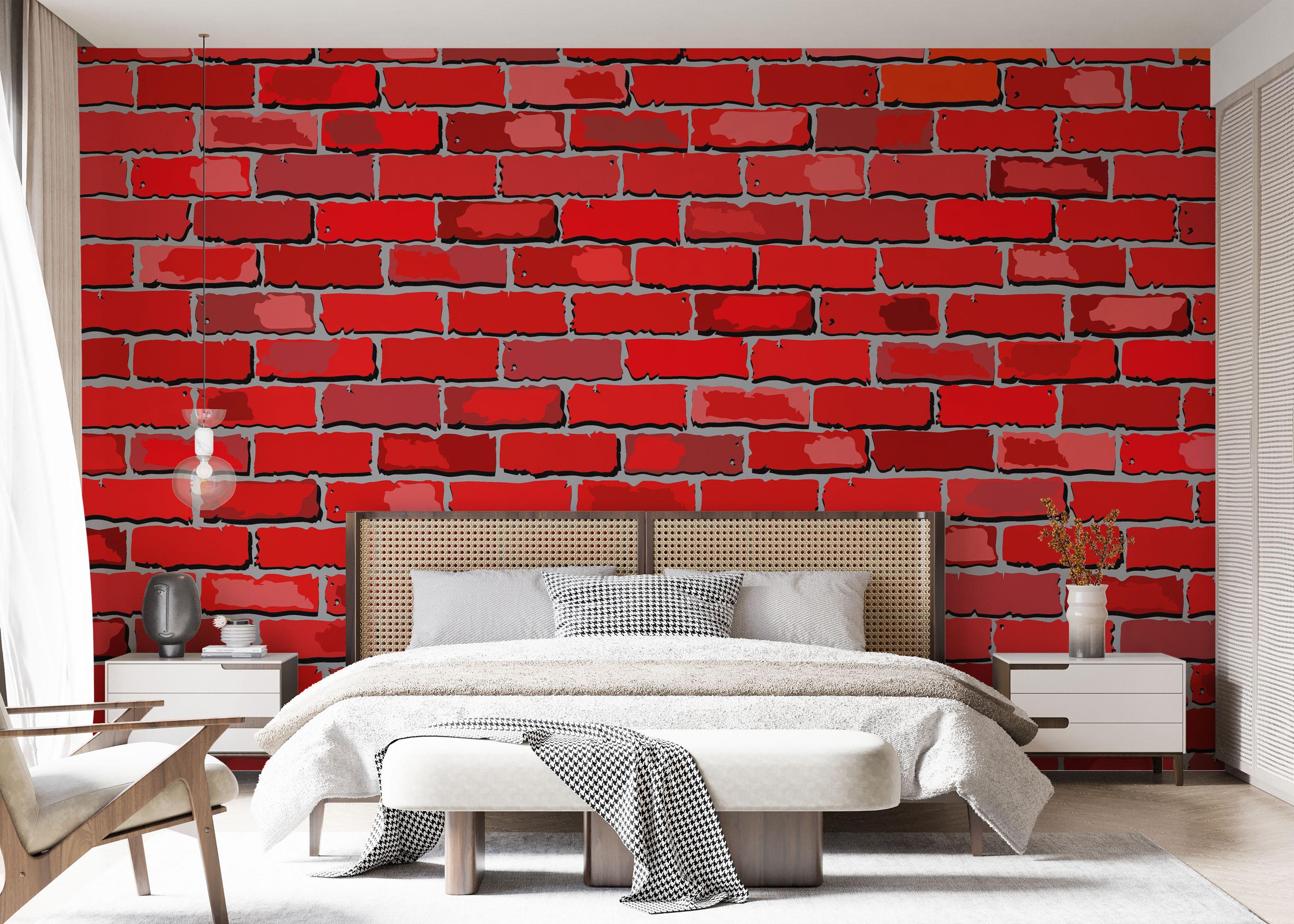 Fototapete Red Color Brick mockup 7